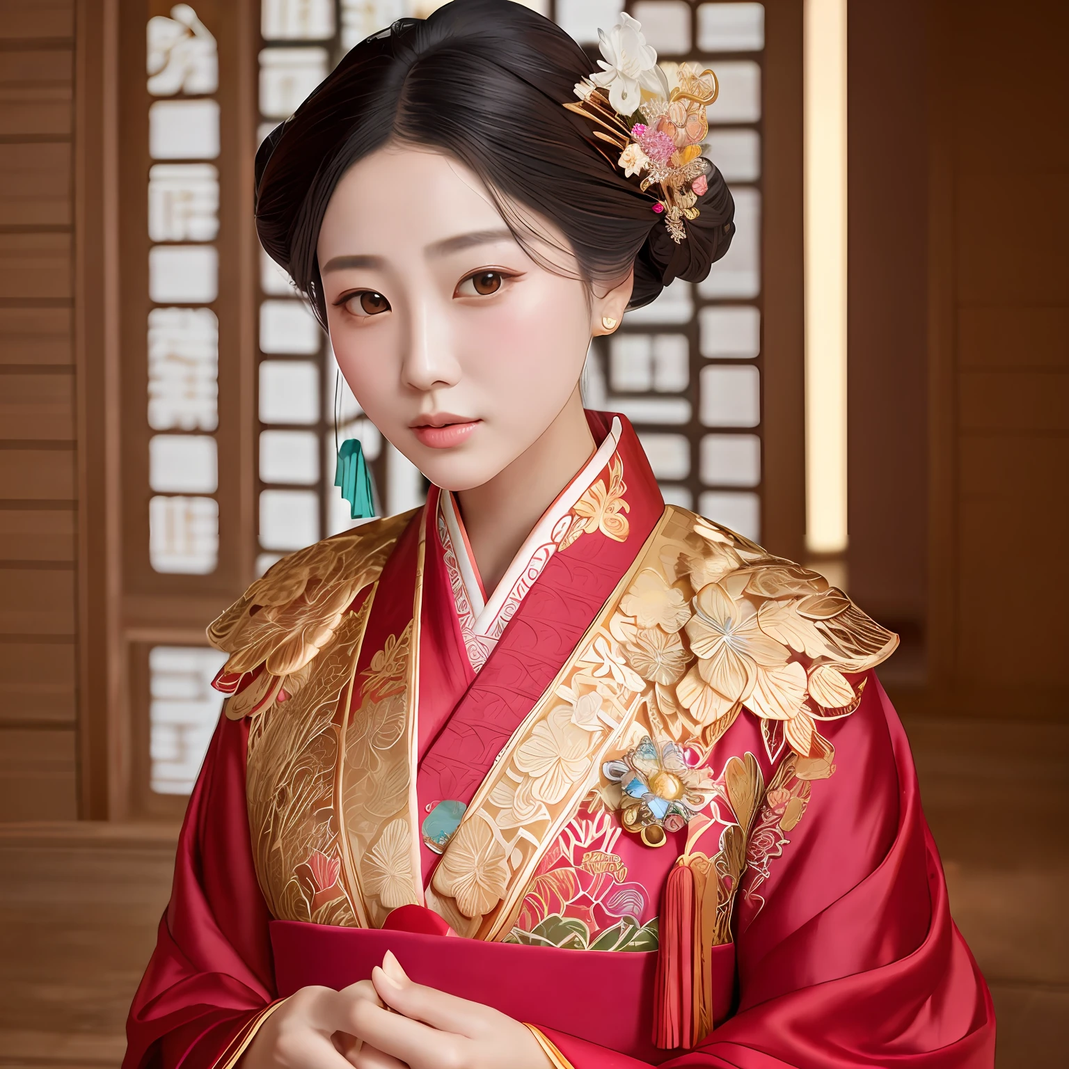Masterpiece, absurdres,award winning photo, extremely detailed, amazing, fine detail, extremely detailed eyes and face, by lee jeffries nikon d850 film stock photograph 4 kodak portra 400 camera f1.6 lens rich colors hyper realistic lifelike texture dramatic lighting unrealengine trending on artstation cinestill 800 tungsten, beautiful empress Wu Zeitian in Tang dynasty regal robes,