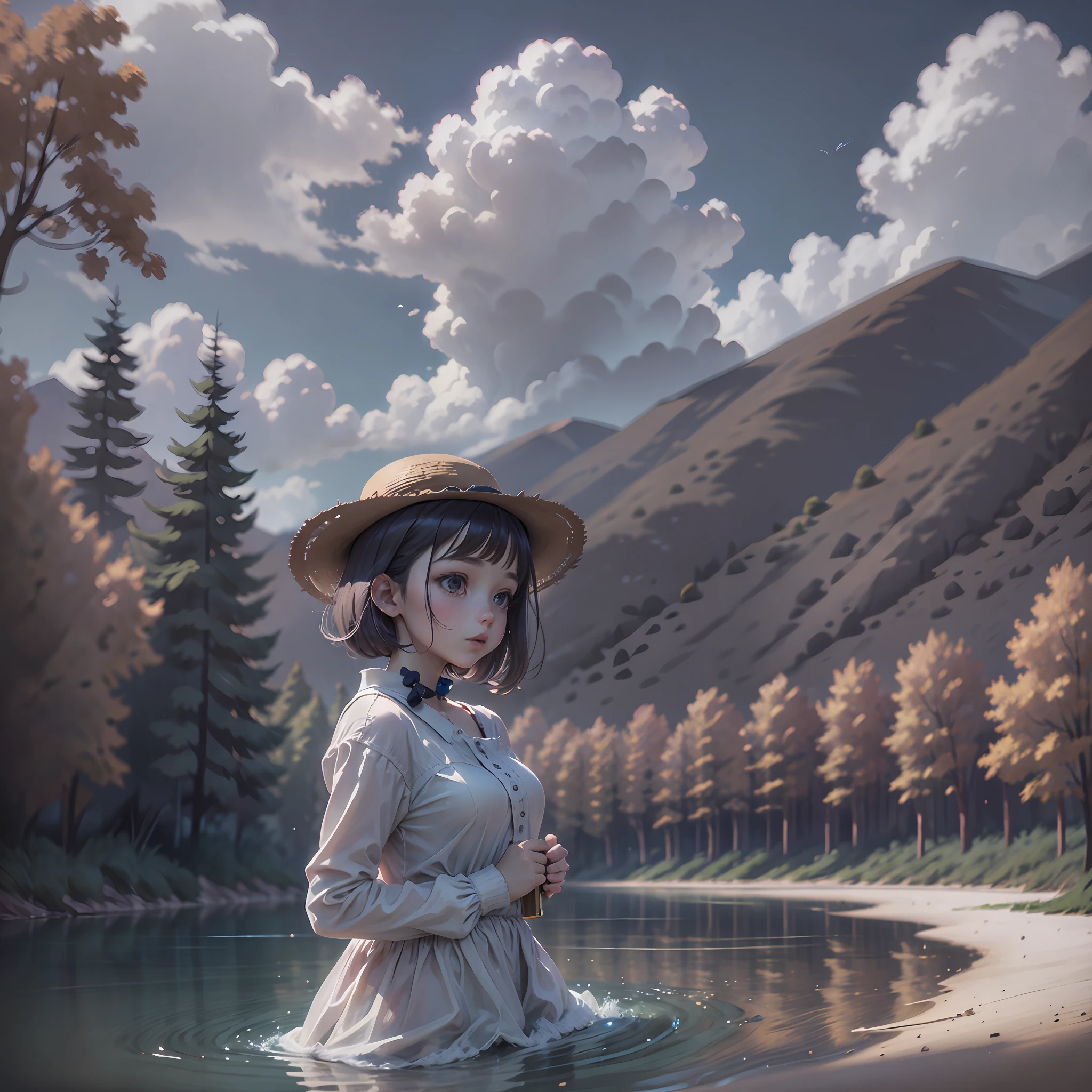 Girl playing in the lake