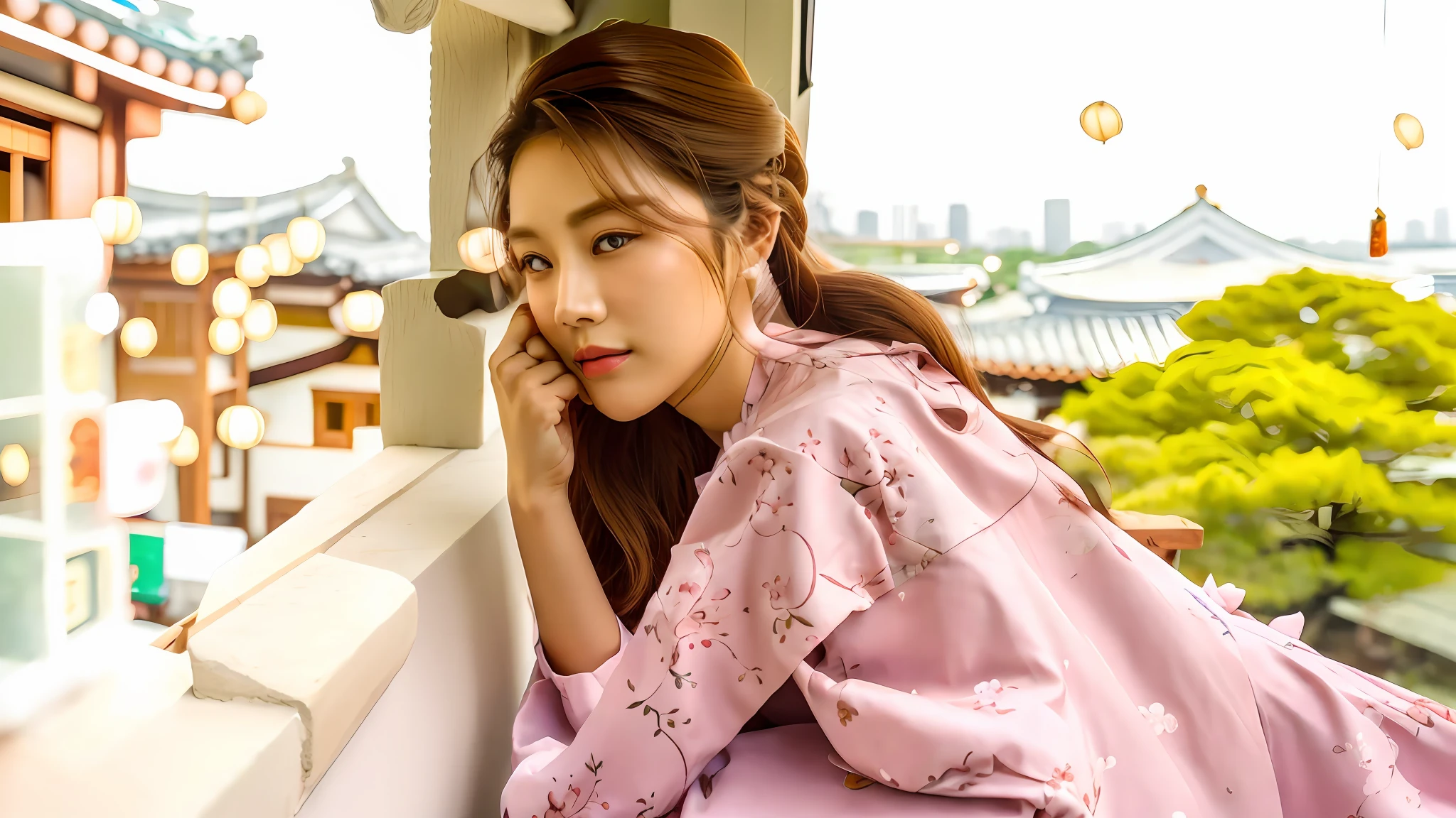 there is a woman that is sitting on a window sill, beautiful Korean women, Choi Hyun-hwa, Beautiful young Korean woman, Lee Ji-eun, lee ji eun, Gorgeous young Korean woman, hwang se - on, jaeyeon nam, female actress from korea, park jimin, sangsoo jeong, korean artist, Korean woman --auto