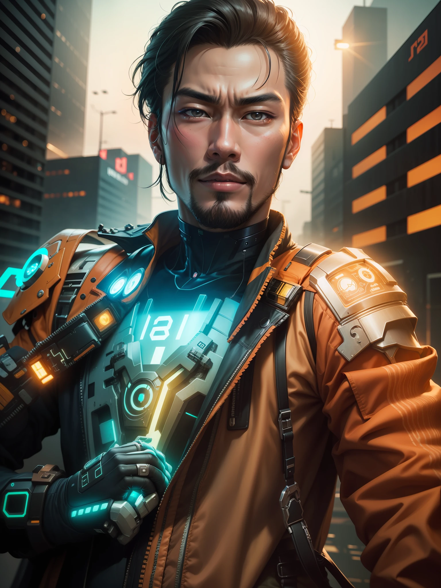 ((realistic))((cyberpunk))((handsome)) Asian face.