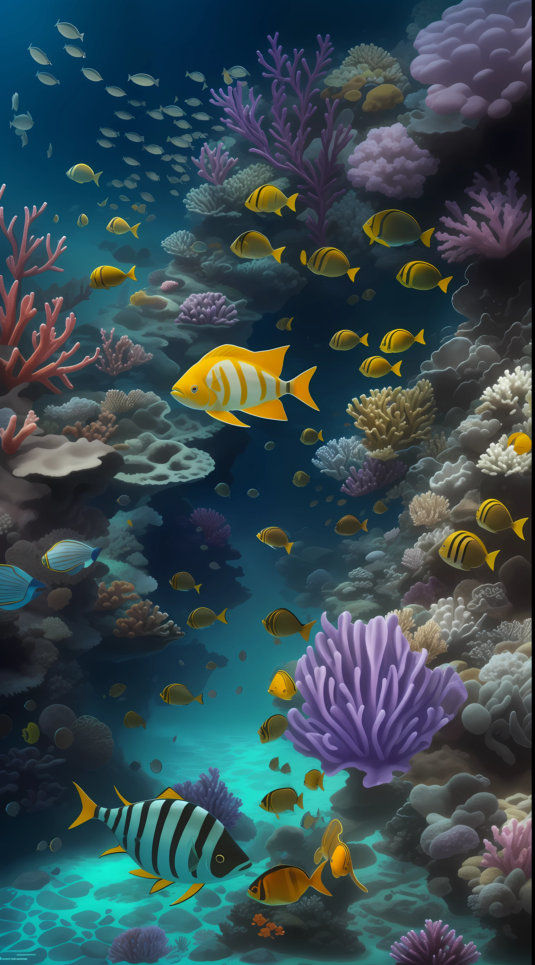 tmasterpiece，Best quality at best，（Very detailed CG unity 8k wallpaper），（Best quality at best），（The best illustrations），（The best shadow），ocean floor，Marine life，Beautiful coral reef，The fish，sunken ships，diver，
