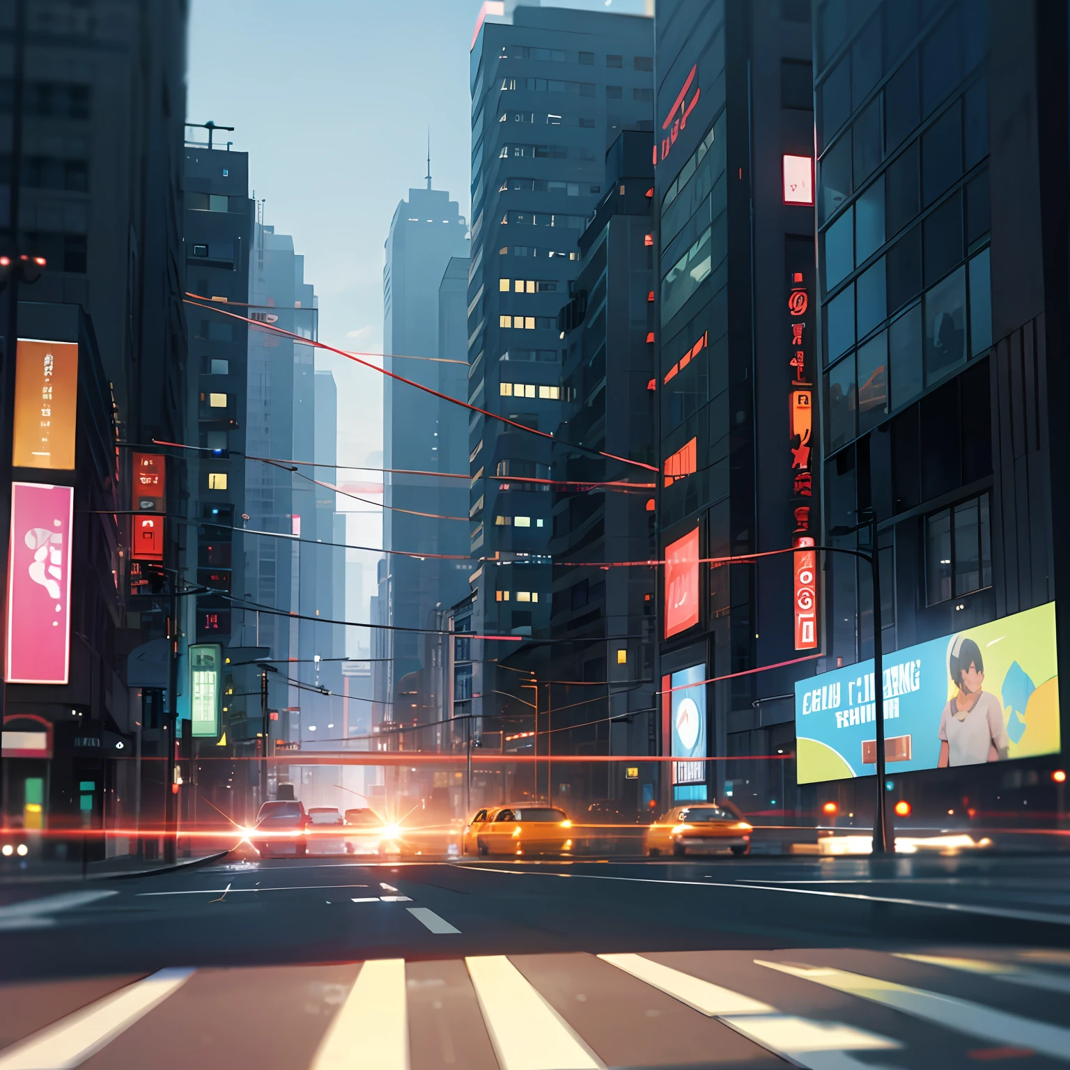 city backgound, view front street up, cool and refreashing for banner, no human, no character, trafic low, blur effect, --auto