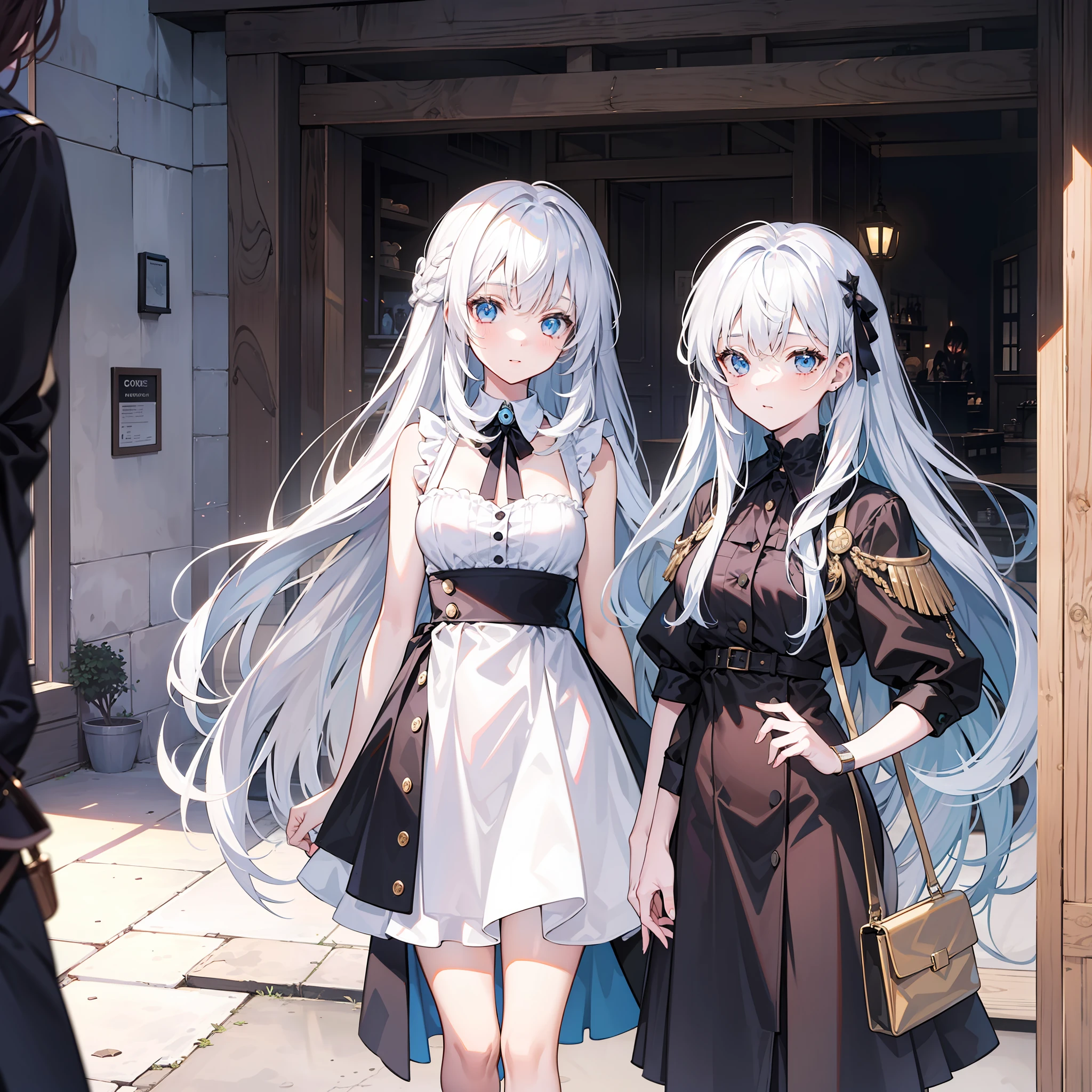 long whitr hair,Two girls,stocklings