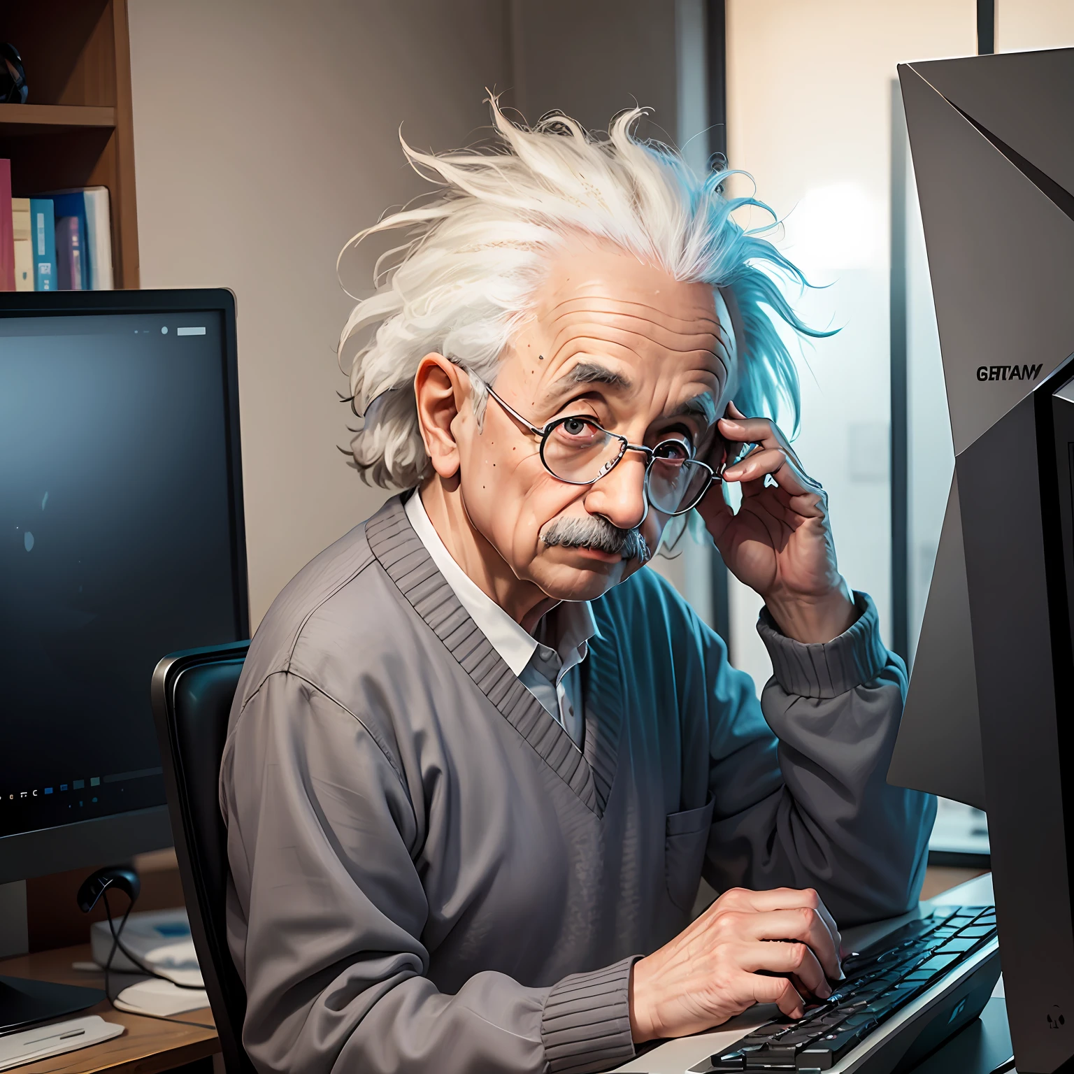 albert einstein，computers，grey uniform， --auto