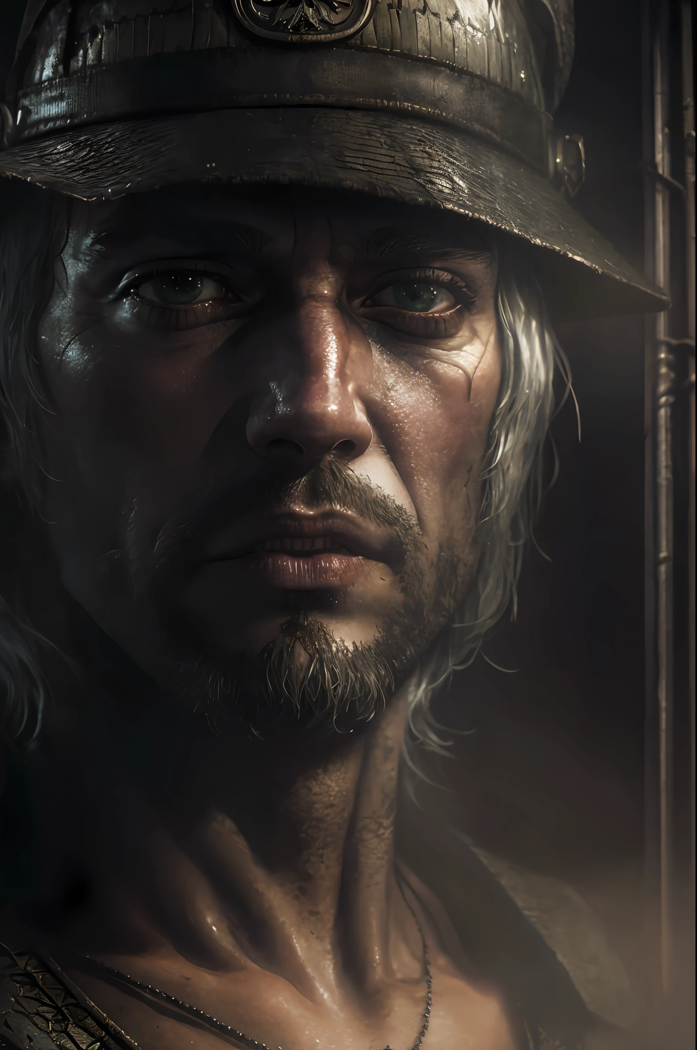 The witcher 3, Gerald portrait (closeup) of rivia, realistically, dynamic lights, old, full footage, (extremely detailed 8k wallpaper of CG unit), trend in ArtStation, trend in CGSociety, high detail, sharp focus, dramatic, photorealistic