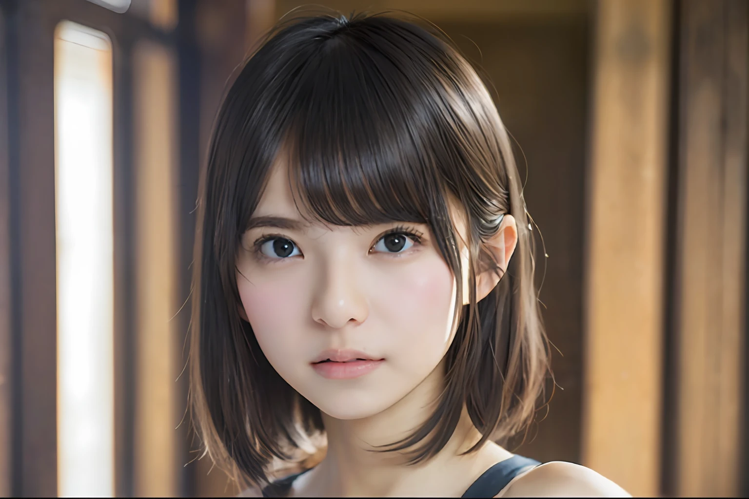 Random Posture, mix4, (8k, RAW photo, best quality, masterpiece: 1.2), (realistic, photorealistic: 1.37), one girl, cute, full face shown, professional lighting, photon mapping, physical based rendering,gradient black hair, short curly, handsome, girl, quality photo, high resolution, 1080p, (clear face), ( Detailed Face Description), (Detailed Hand Description), (Masterpiece), (Elaborate CG), Extreme Light and Shadow, Tousled Hair, Master Work, Rich Details, (Fine Facial Features), (Best Quality Photos), (Masterpiece), (Detailed Eyes), Look Before You Eyes, Fine Clavicle