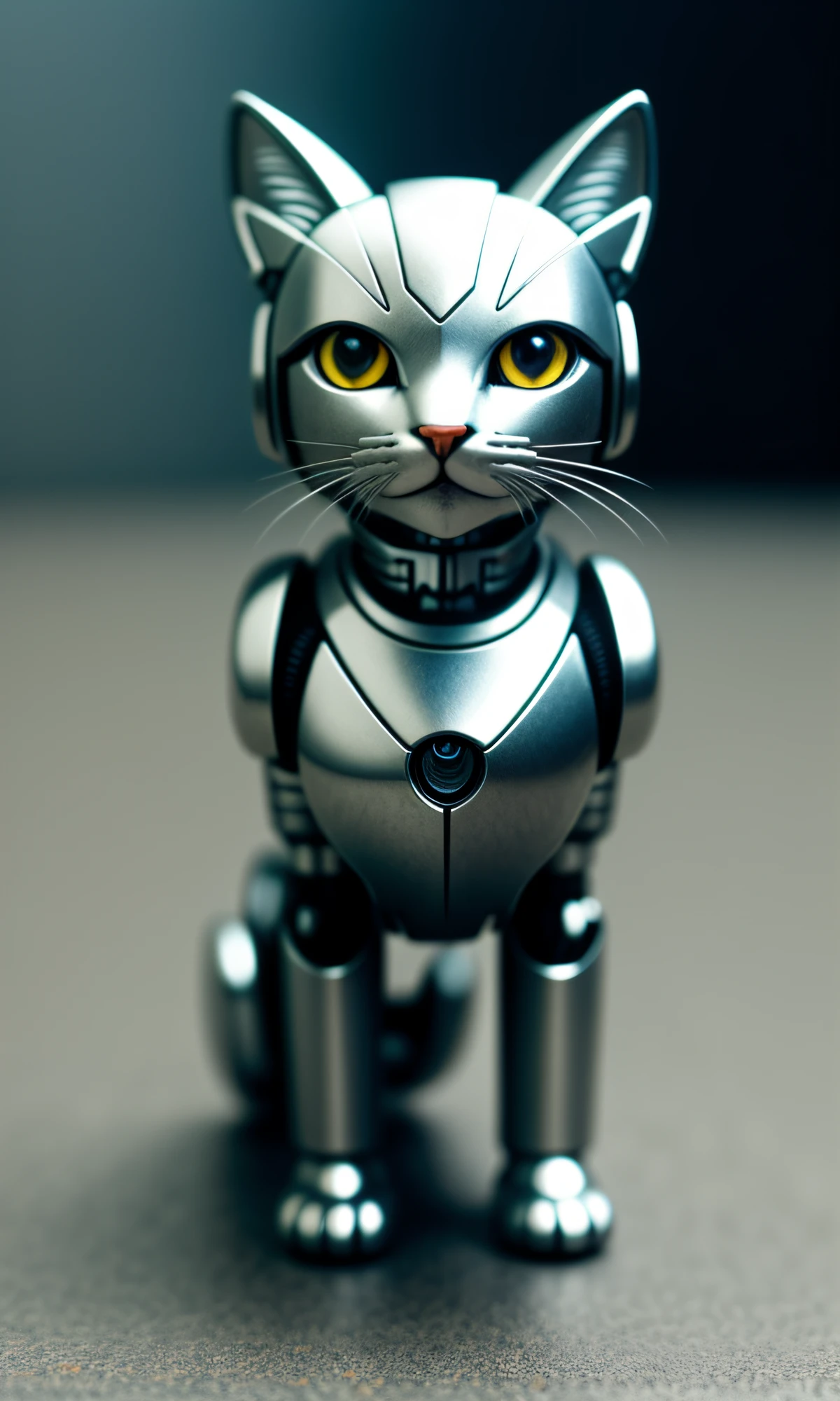 cute kitten made of metal, (cyborg: 1.1), ([tail | detailed wire]: 1.3), (complex detail), HDR, (complex detail, super detail: 1.2), cinematic shot, vignette, center