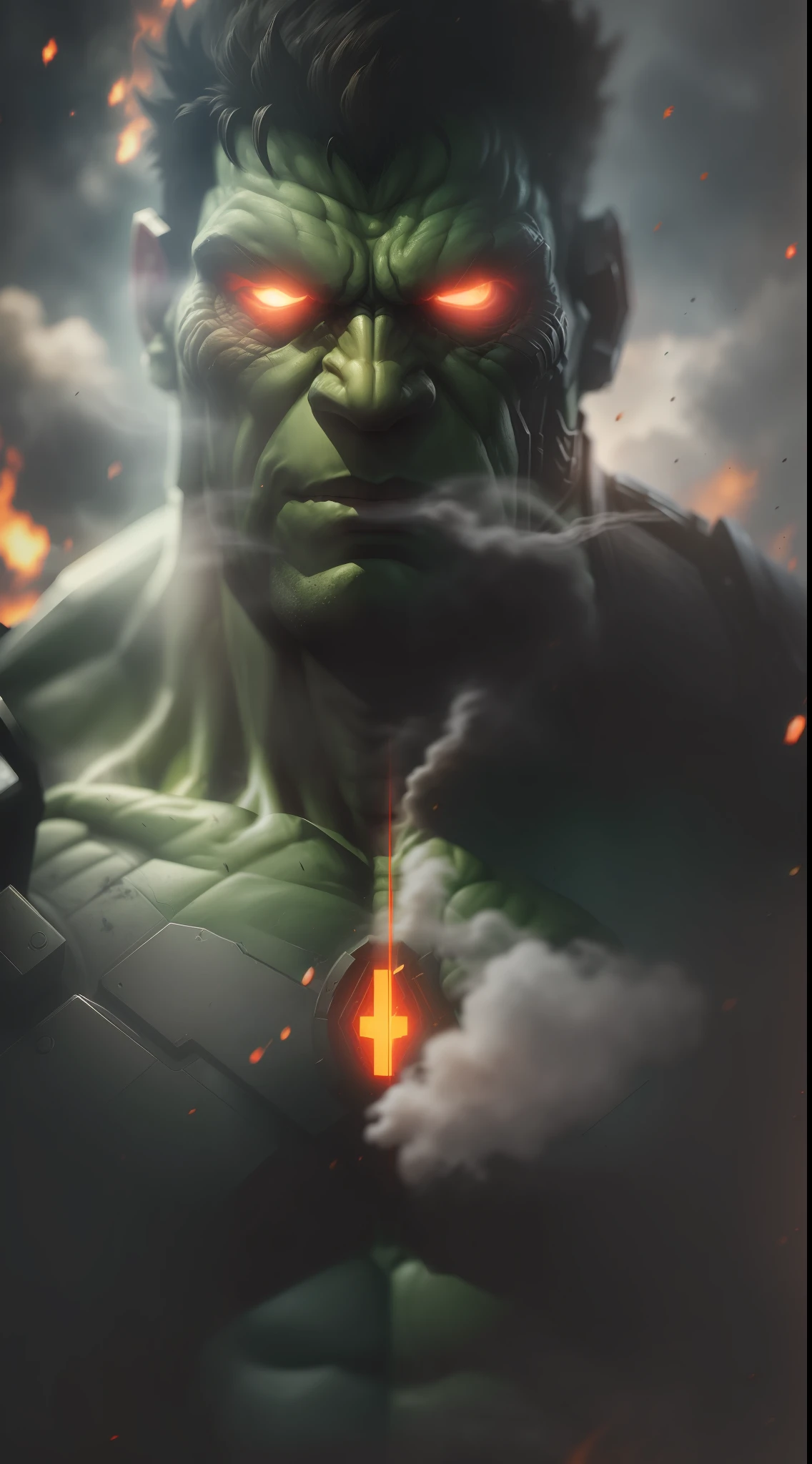 (gloomy shot: 1.1), epic realistic, Cyborg Hulk from Marvel in a red smoke cloud, soft cinematic light, Adobe Lightroom, darkroom, HDR, intricate, highly detailed, (depth of field: 1.4), hyper-detail (artstation: 1.4), cinematic, warm light, dramatic light (complex details: 1.1)