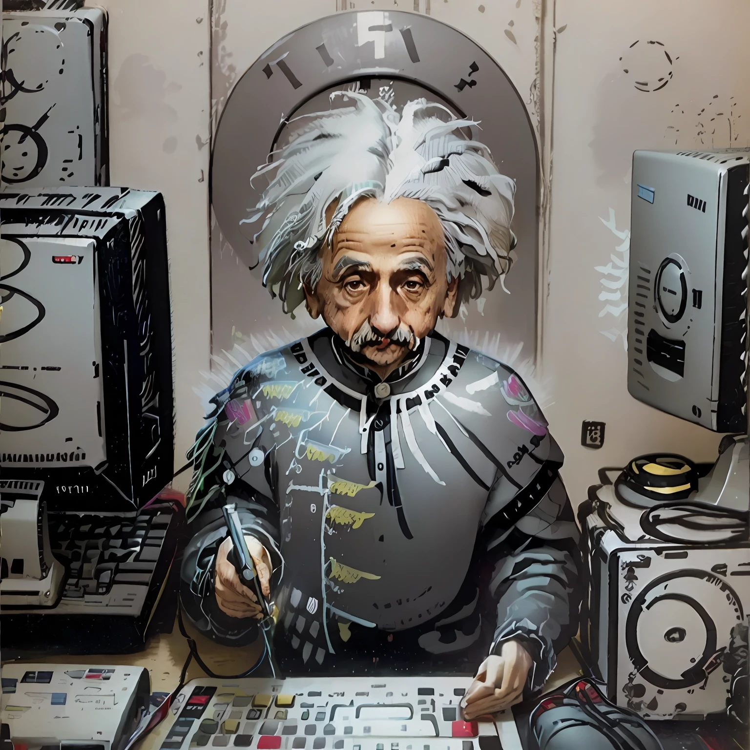 albert einstein，computers，grey uniform，