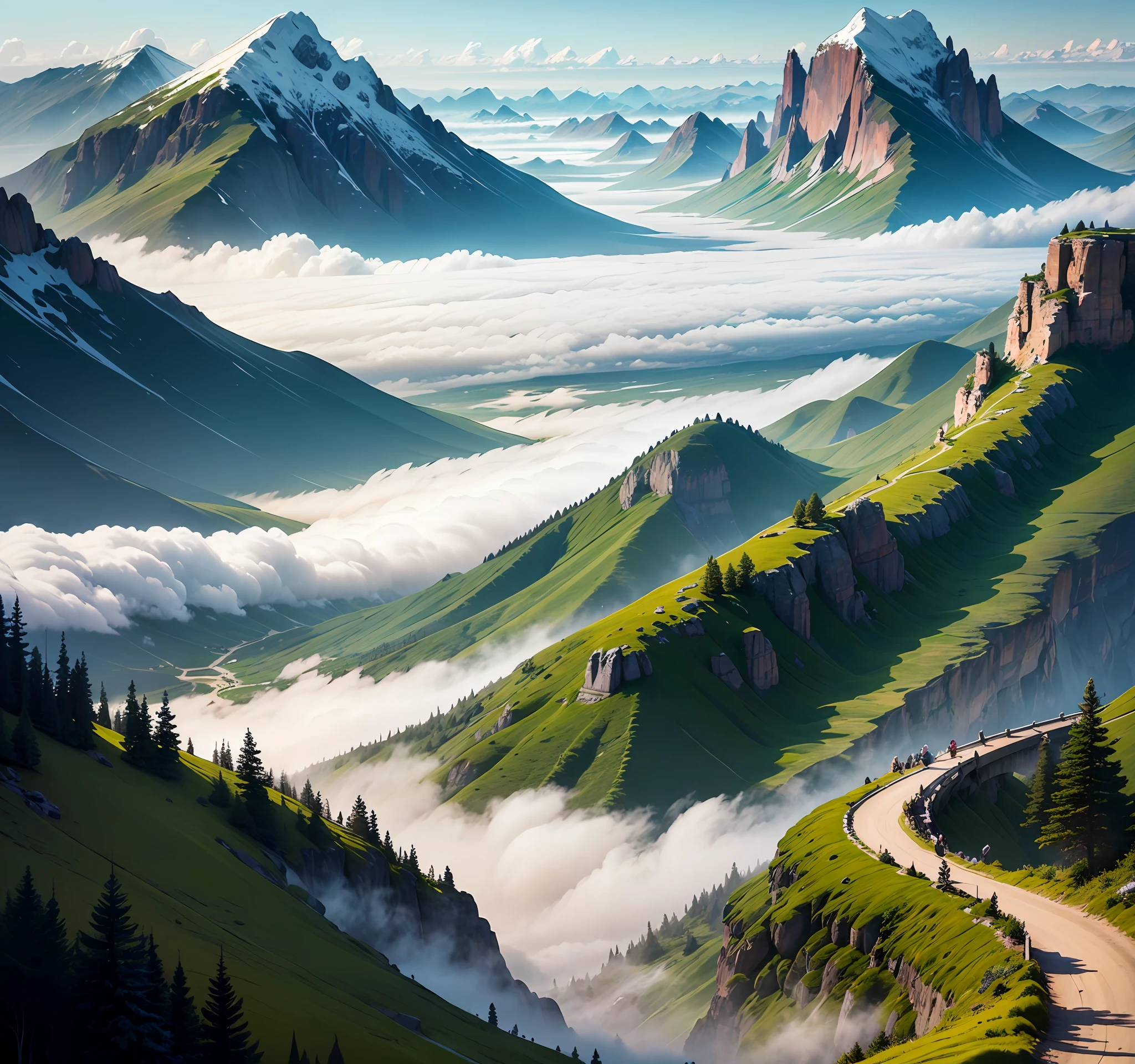 "High-definition detail，The beauty of green:1.3,Deep mountains and old forests:1.05,Rich forest sea:1.1,Field of View:1.2,Sea of clouds:1.2,Mysterious landscape:0.8,Canyon trails:1.2,Take a stroll in the tranquility:1.2,Tranquil mountain forest:1.1 " --auto
