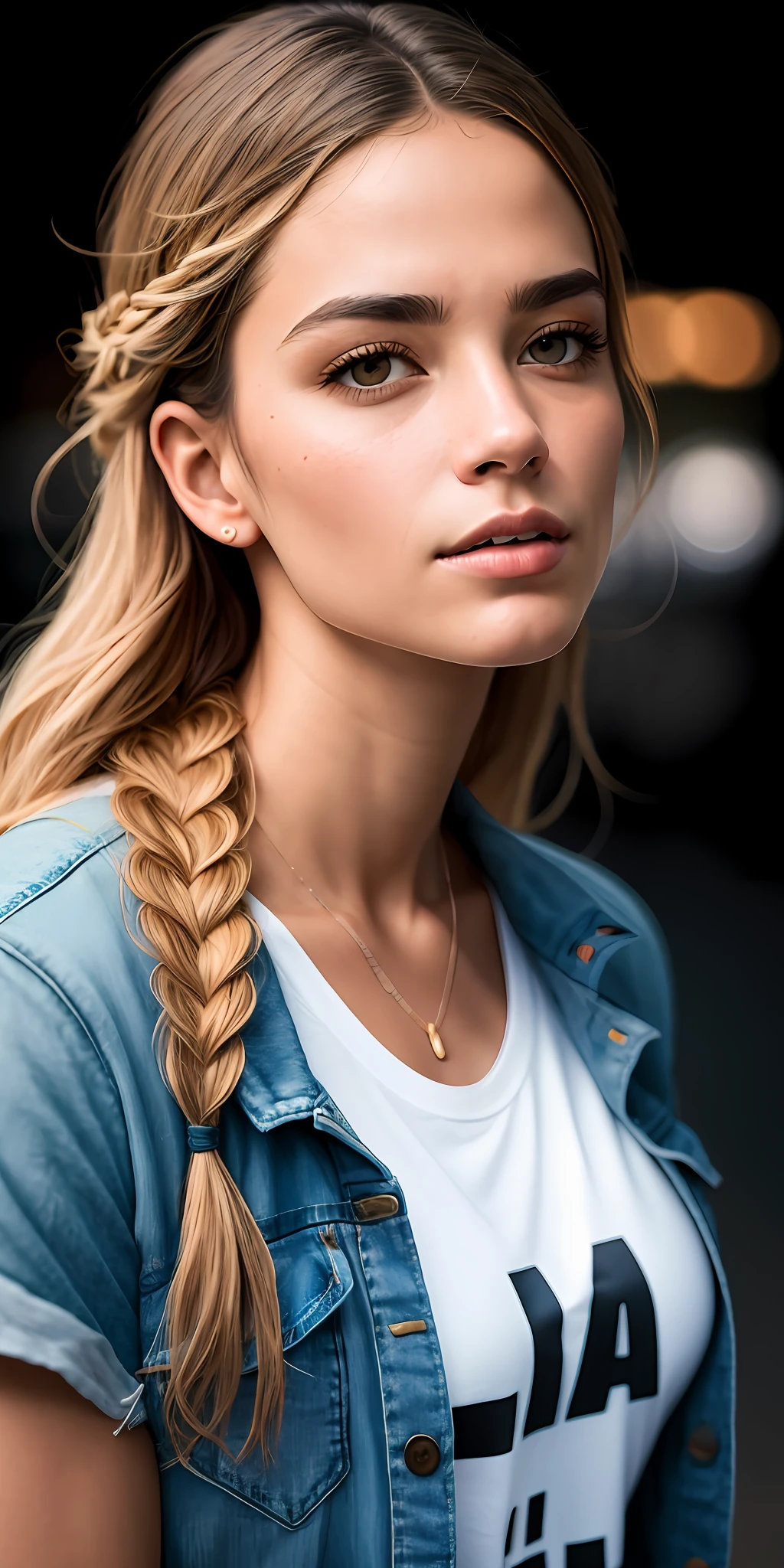 Beautiful Swedish university student, Loire, side braid, corpo inteiro, in basic clothing, de camiseta (T-shirt) branca, de saia curto, do lado de fora na rua, ((magro, pequeno)), fotografiarrealista, fotografia, obra-prima, realista, Realismo, renderizado, Alto contraste, digital art, photographicrealistic, trending on Artstation 8k HD, high definition, detailed, realistic;, detalhada, textura da pele, hiperdetalhada, Textura realista da pele, armadura, melhor qualidade, ultra high-resolution, (fotografiarrealista: 1.4), alta resolução, detalhada, fotografia crua, sharp re, By Lee Jeffries Nikon D850 Film Stock Photography 4 Camera Kodak Portra 400 Lens F1.6 colors rich hyper realistic texture dramatic lighting unrealengine trend in artstation cinestill 800,