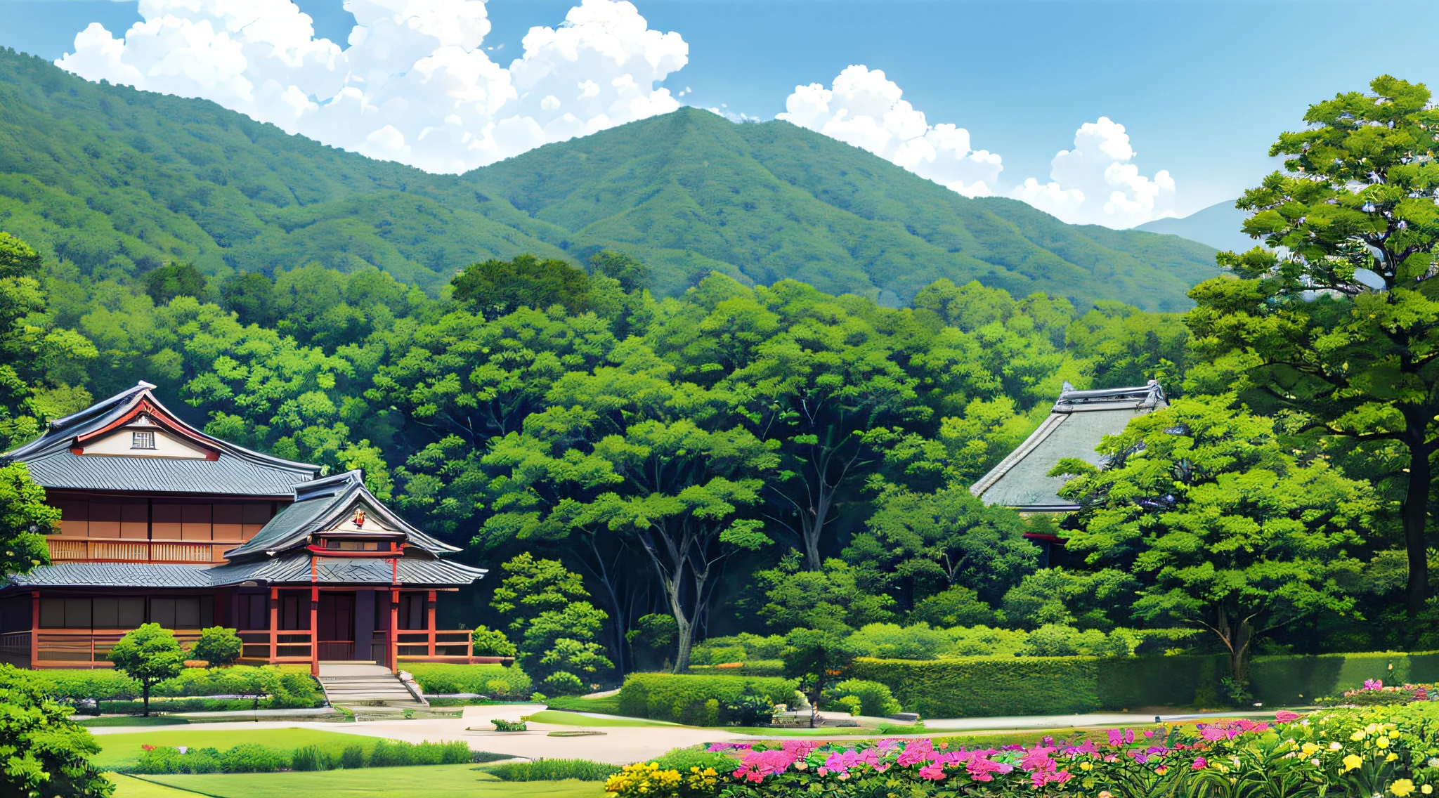 Flower garden and house view in the distance, flickr, Japan countryside, Japan countryside, big tree, Karuizawa, giant tree, big tree, Japan nature, tall tree, gunma, studio ghibli