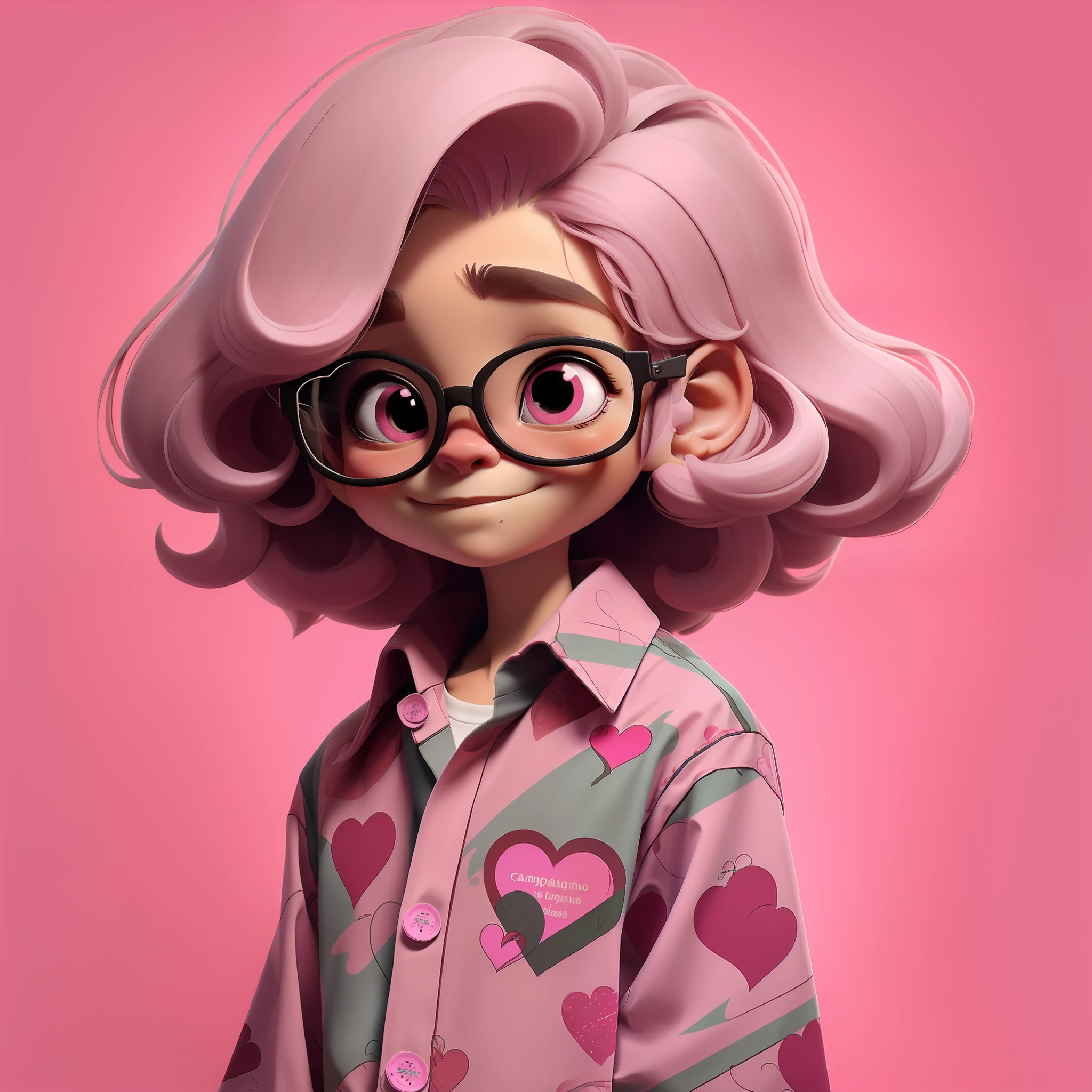 sozinho, , Foco masculino, Camisa florida |, flor, Camisa, fundo simples, sorrir, male child, hehaped eyewear, cabelo curto, boca fechada, Pink is a magical color with a delicate and affectionate sensibility. Ele tem um tom rosa suave e delicado, com cabelos suaves e sedosos. Their eyes convey empathy and compassion