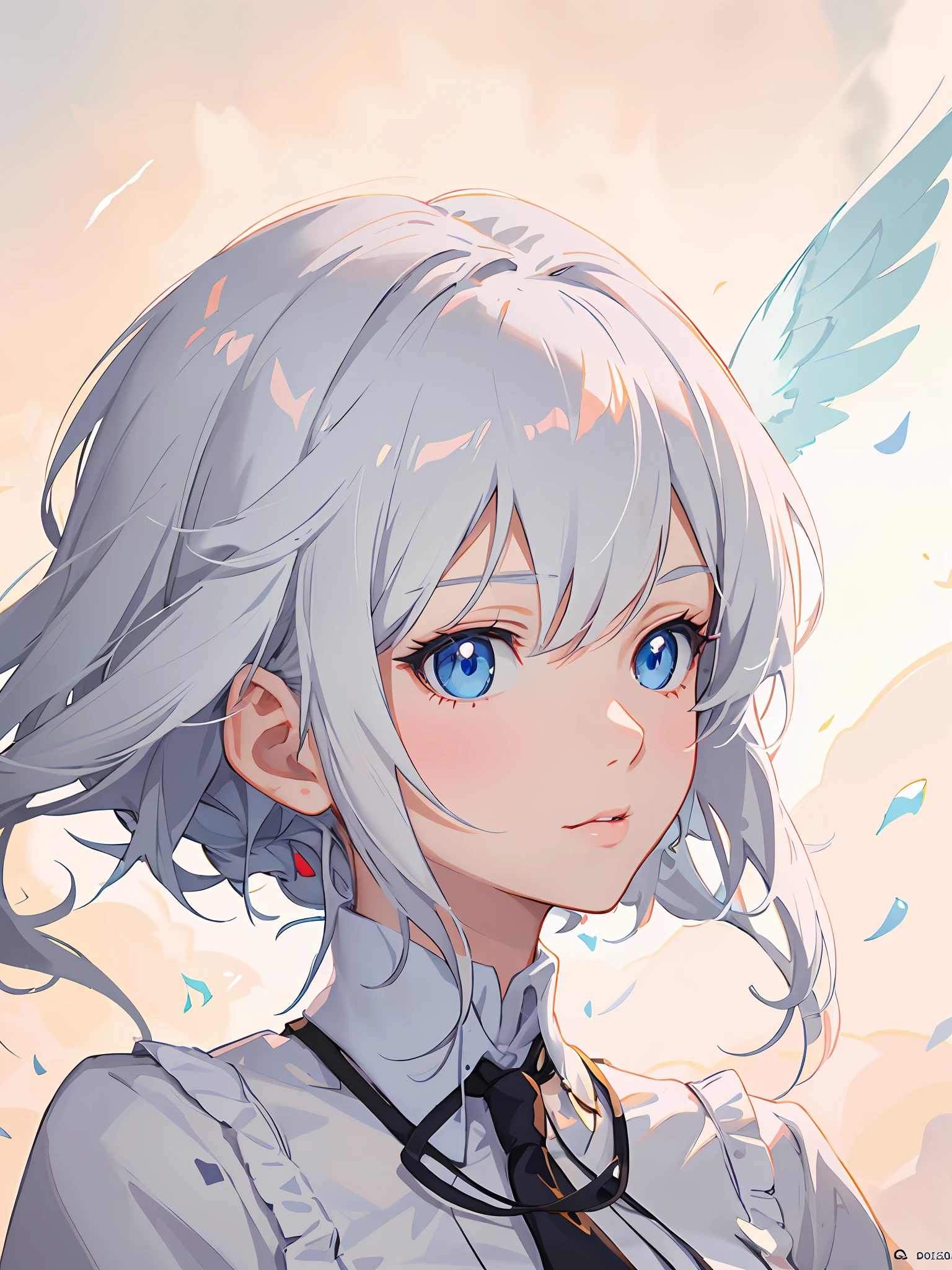Anime girl with white hair and blue eyes in a tie, Guviz, Detailed digital anime art, detailed portrait of an anime girl, Guweiz in Pixiv ArtStation, Guviz-style artwork, Guweiz on ArtStation Pixiv, a beautiful anime portrait, Digital anime art, Digital anime illustration, clean and meticulous anime art, portrait anime girl