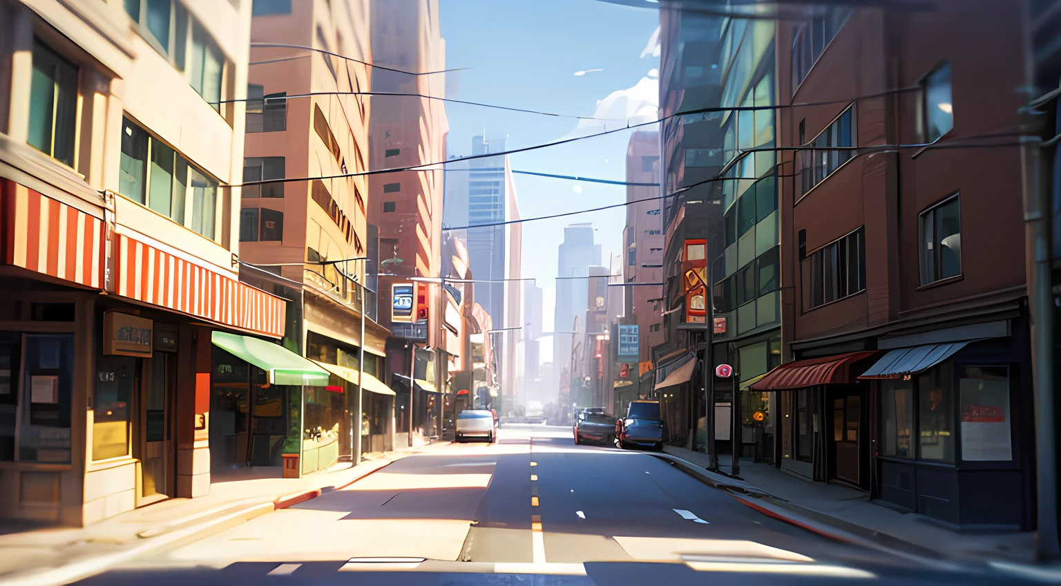 urban backdrop, Look up Front Street, Cool and re-banner, No Man, no character, Low traffic, blurry effect,