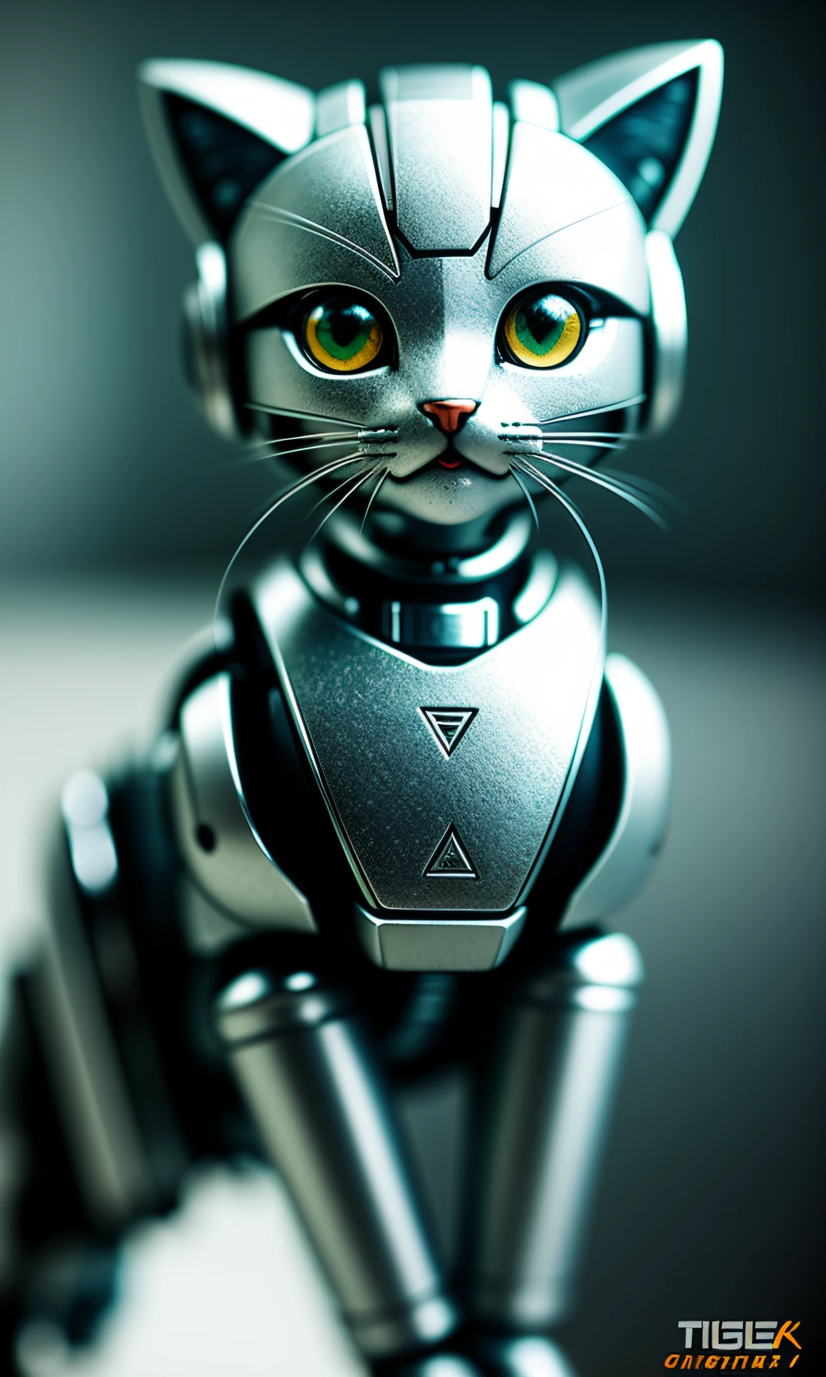 cute kitten made of metal, (cyborg: 1.1), ([tail | detailed wire]: 1.3), (complex detail), HDR, (complex detail, super detail: 1.2), cinematic shot, vignette, center