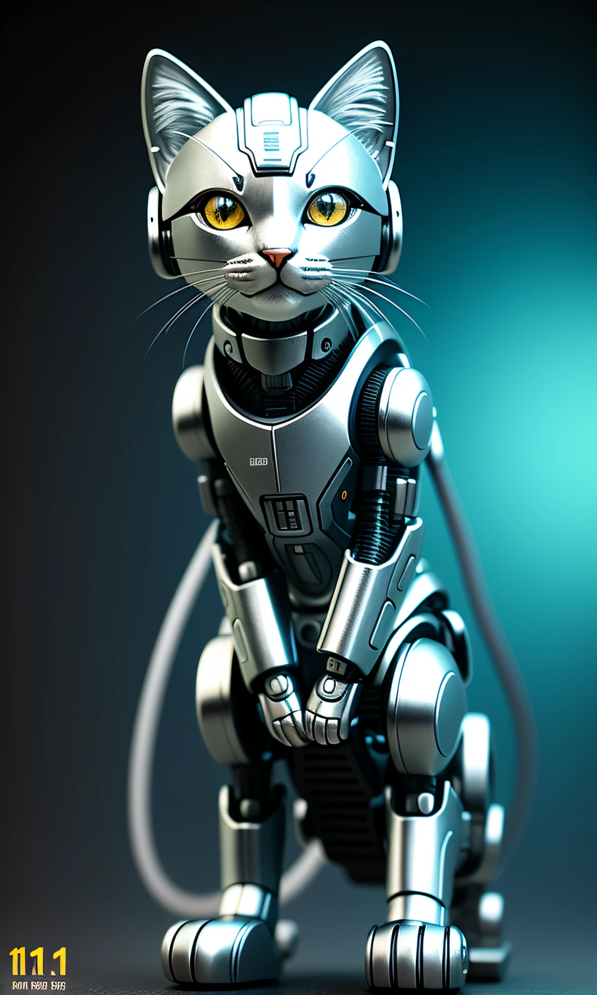 cute kitten made of metal, (cyborg: 1.1), ([tail | detailed wire]: 1.3), (complex detail), HDR, (complex detail, super detail: 1.2), cinematic shot, vignette, center
