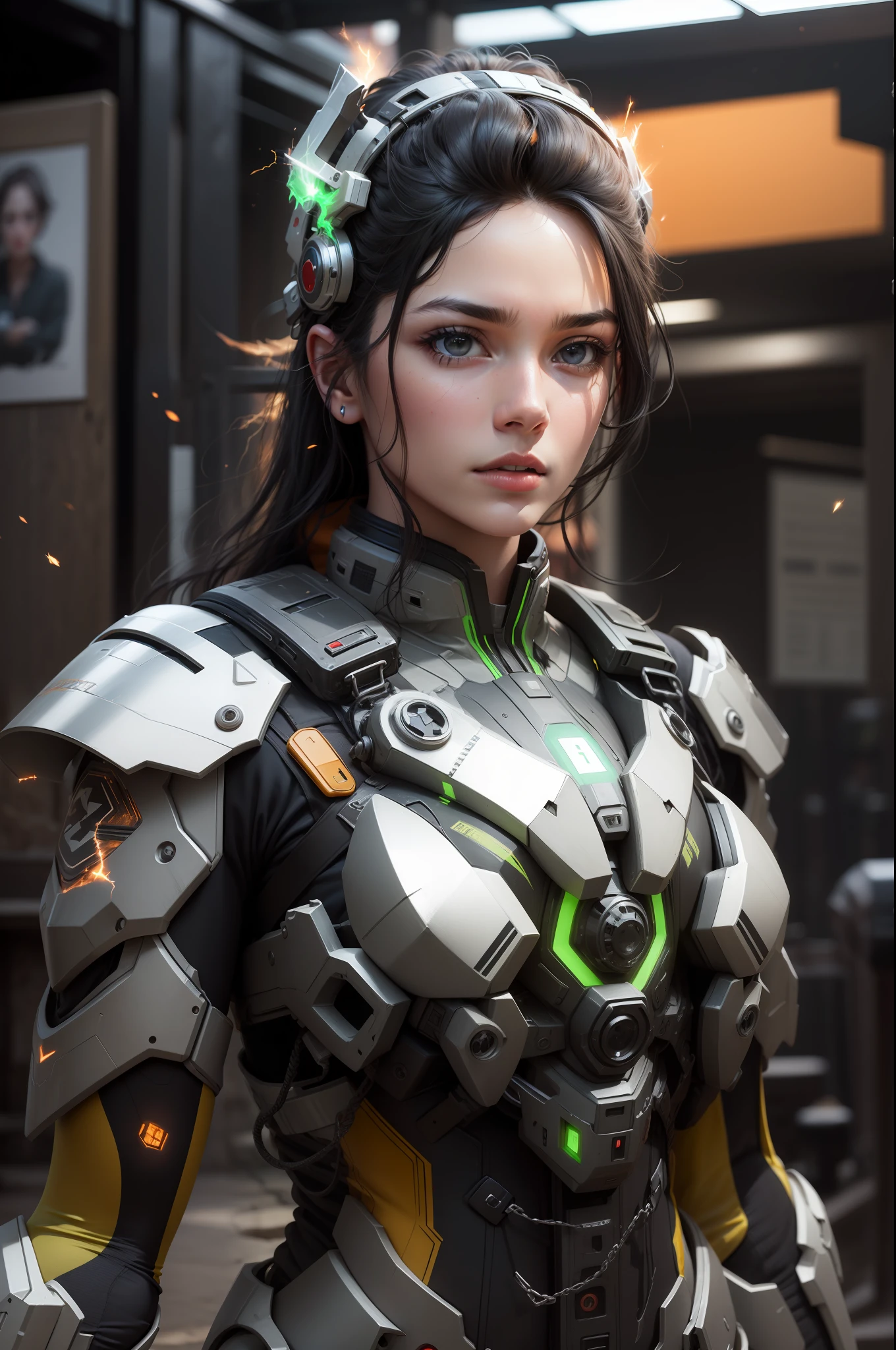 Black hair, spark effect, (masterpiece), realistic, HDR, highly detailed, 8k, raw photo