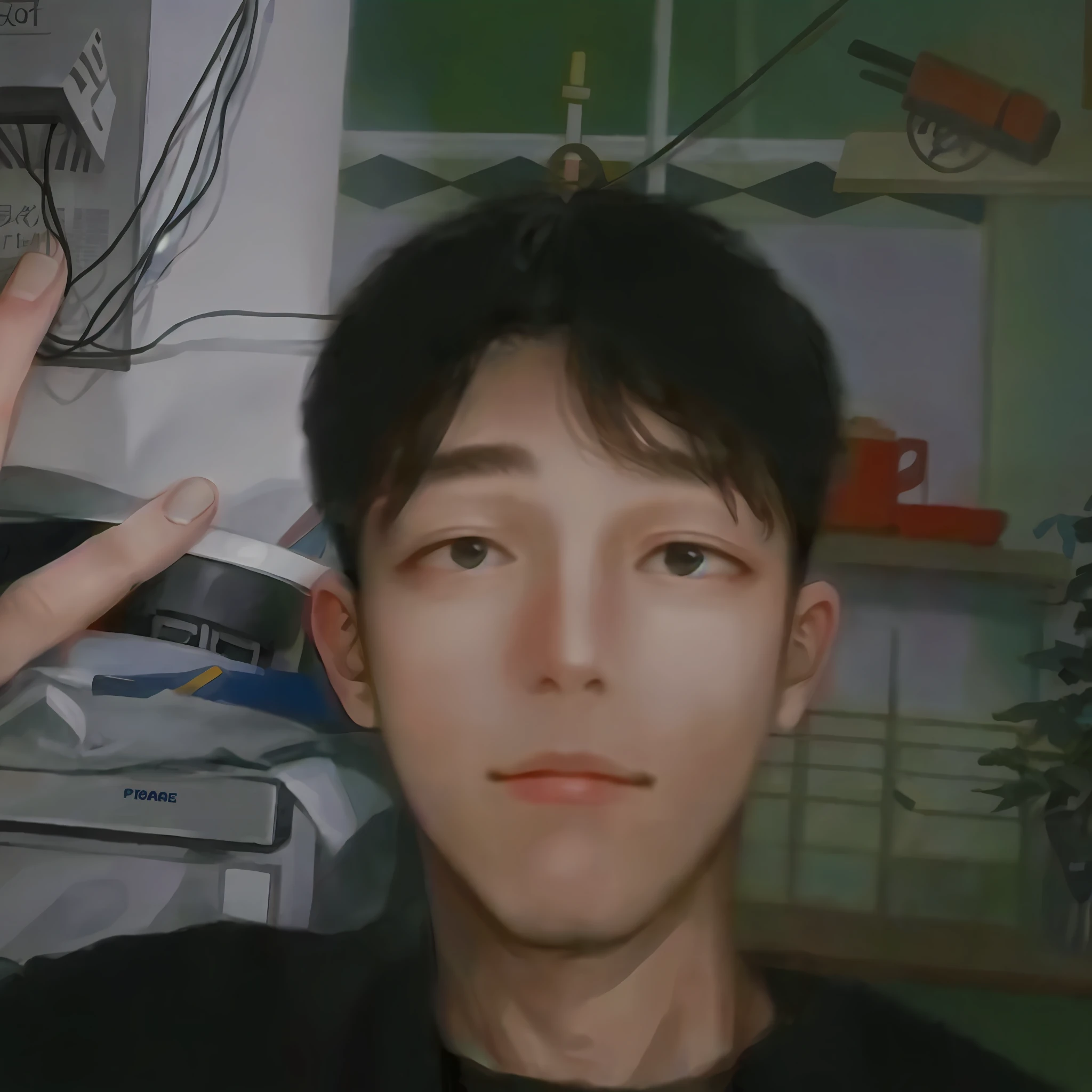 there is a man making a peace sign with his hands, profile picture 1024px, yanjun cheng, very very low quality picture, around 1 9 years old, 18 years old, 2 3 years old, 2 7 years old, low quality photo, taken in the late 2000s, xintong chen, 2 8 years old film lighting, Motion blur, 8K, Super detail, ccurate, Best quality Peng Yuyan