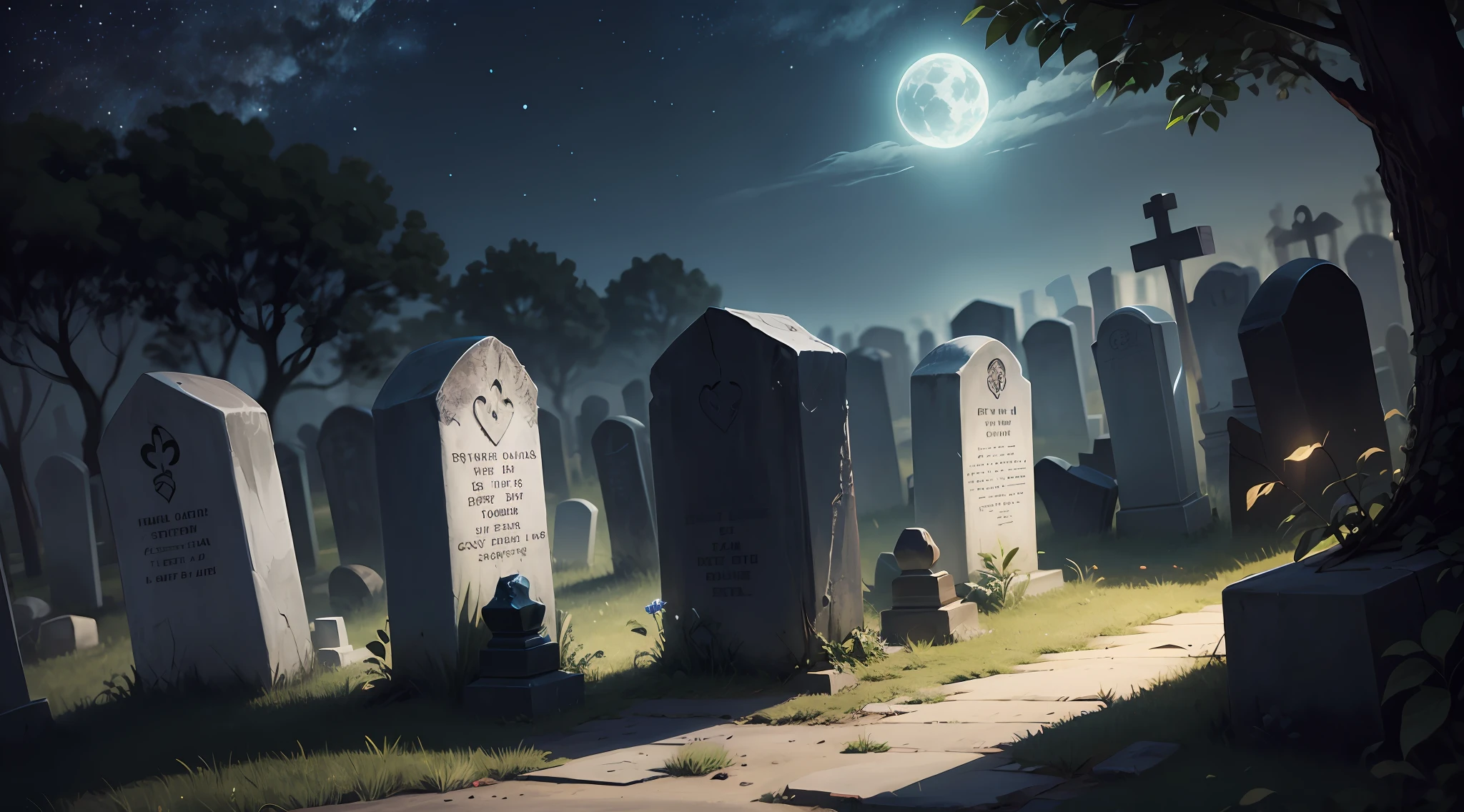burial site，the night，Five tombstones，2D --auto