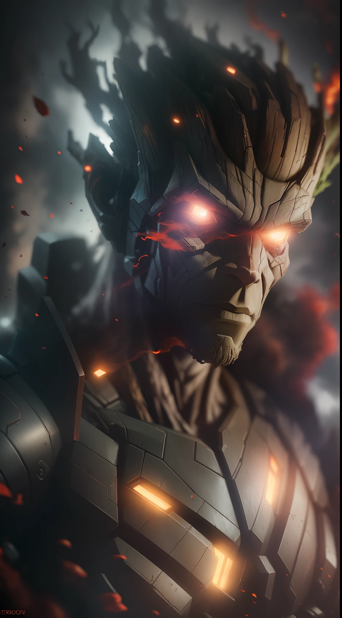 (gloomy shot: 1.1), epic realistic, Cyborg Groot from Marvel in a red smoke cloud, soft cinematic light, Adobe Lightroom, darkroom, HDR, intricate, highly detailed, (depth of field: 1.4), hyper-detail (artstation: 1.4), cinematic, warm light, dramatic light (complex details: 1.1)