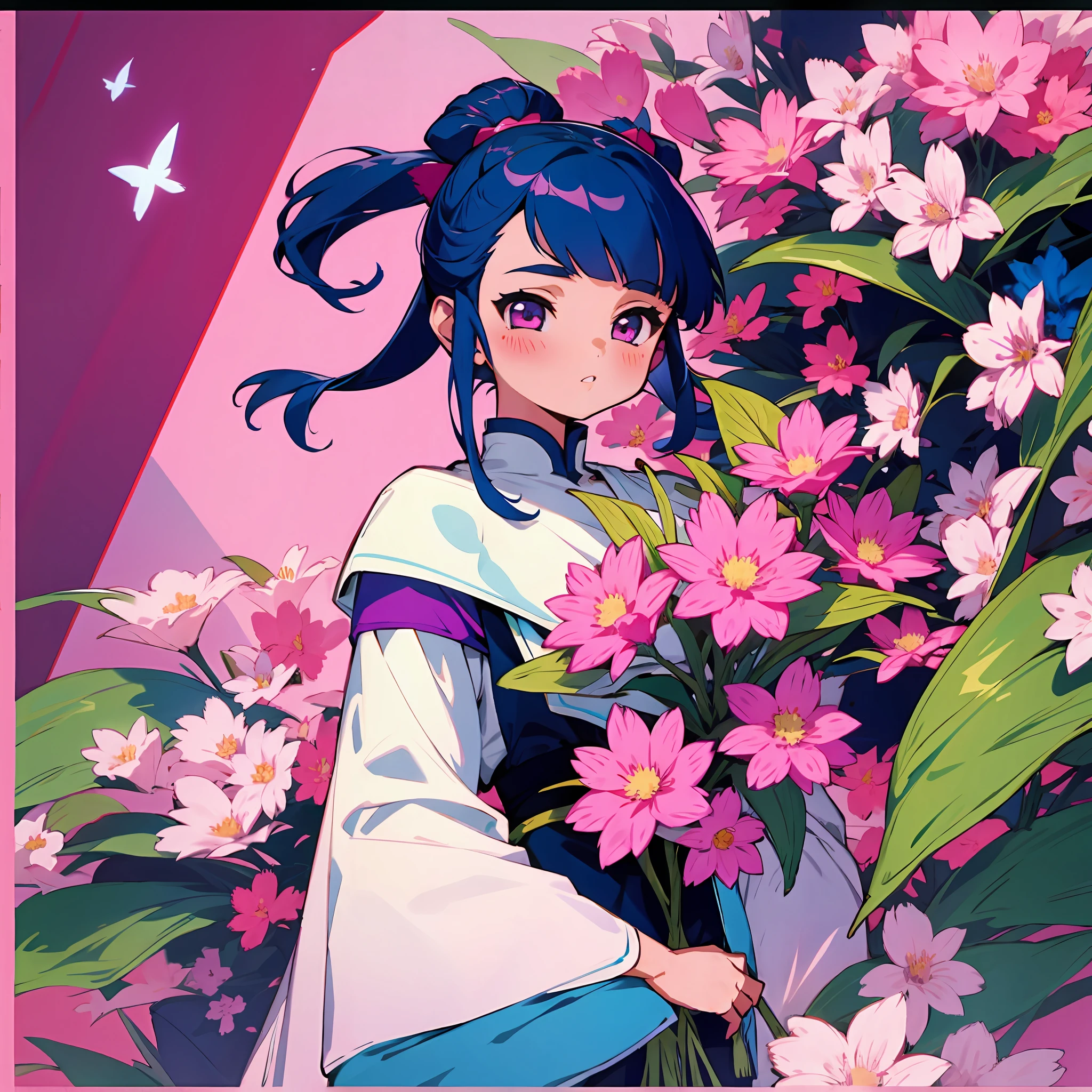 Girl avatar,Pink,Holding flowers