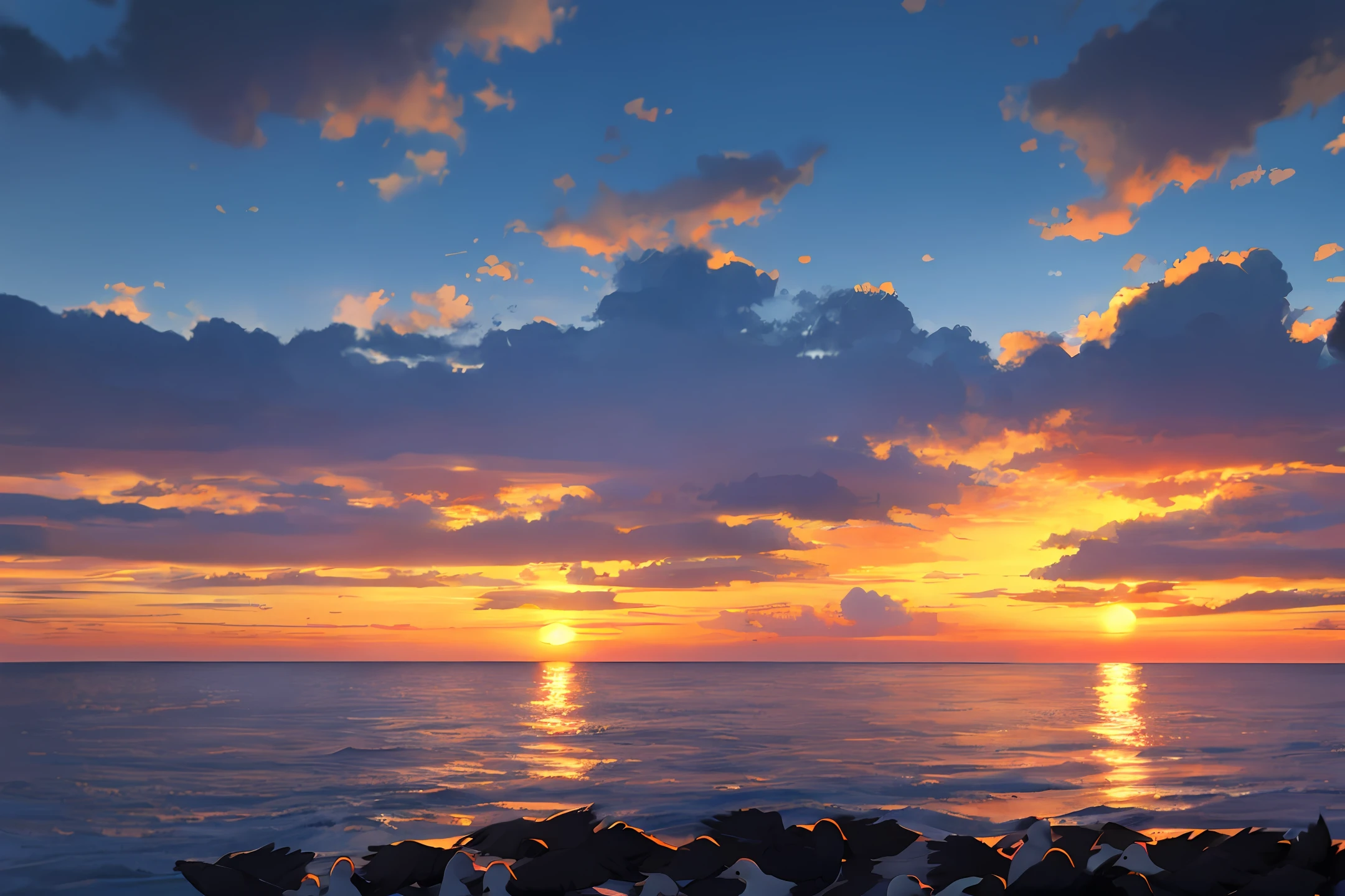the setting sun，sea surface，k hd，Lonely geese