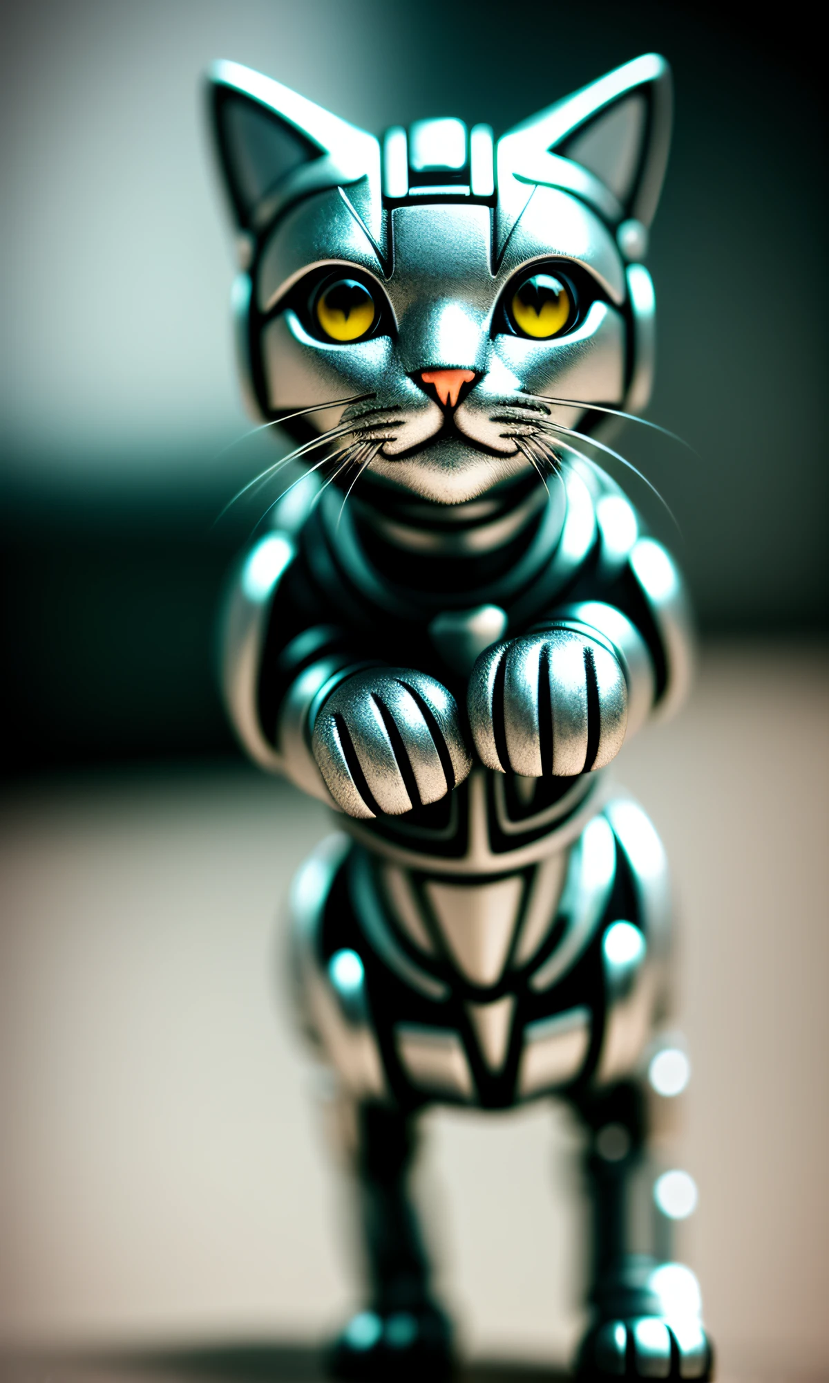 cute kitten made of metal, (cyborg: 1.1), ([tail | detailed wire]: 1.3), (complex detail), HDR, (complex detail, super detail: 1.2), cinematic shot, vignette, center