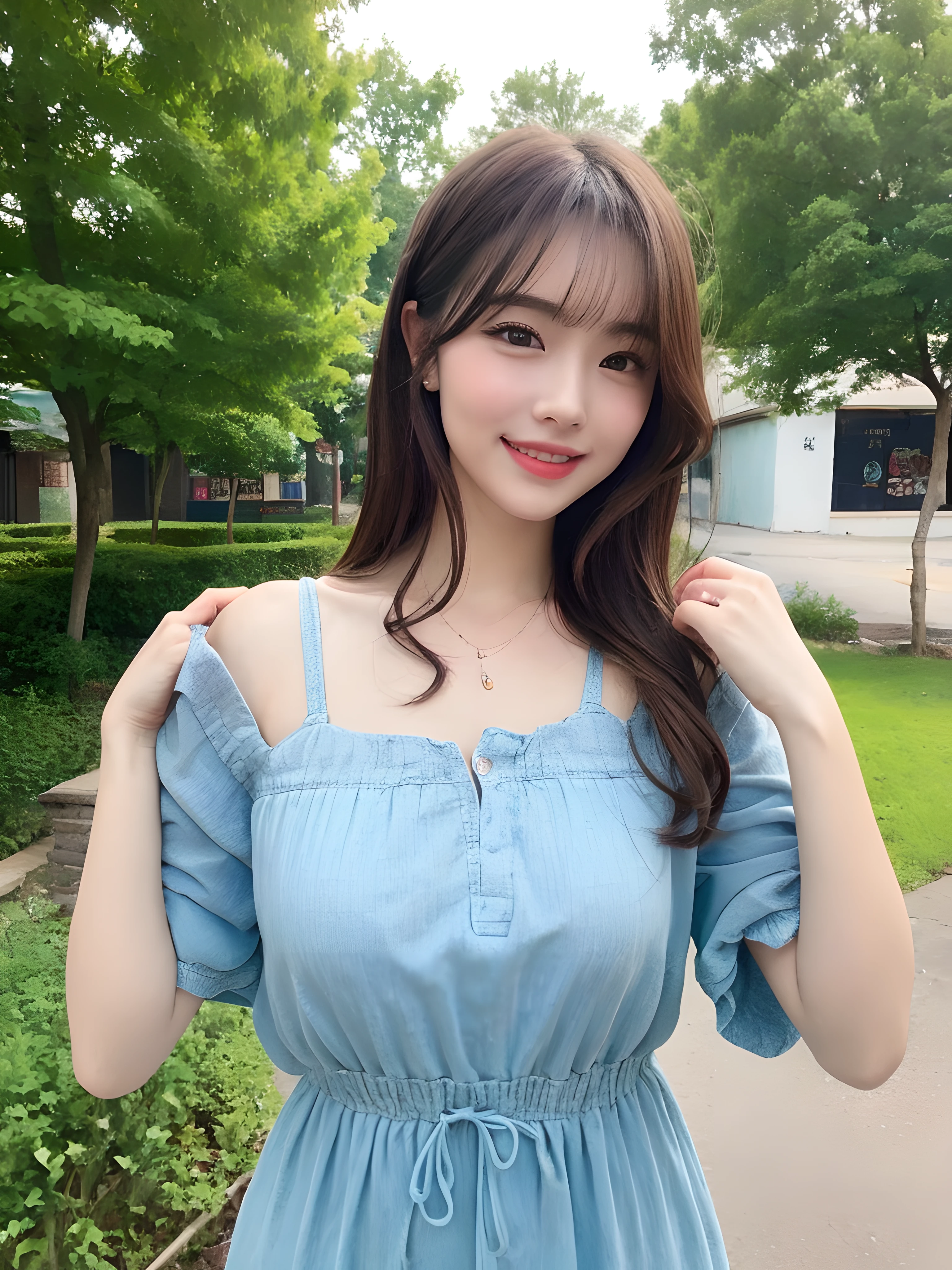 (((Best image quality,8K quality),tmasterpiece)), Drawing style tag: Natural casual hairstyle:1.2, dress detailed:1.1, The body emphasized: 1. Slender female abs:1.3, plumw:1.2, Summary of body details: Refined face:1, 二重まぶた:1, ssmile:1, Picture scene details: Beautiful village, Female life.