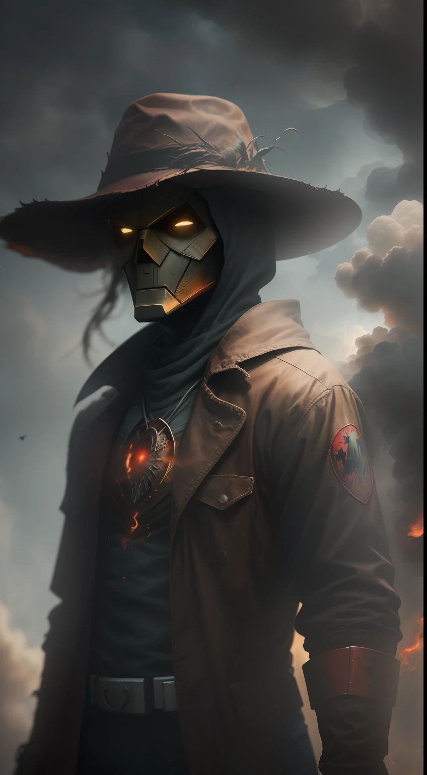 (A gloomy snapshot: 1.1), Epic Realistic, DC Comics' Scarecrow in a Red Smoke Cloud, soft cinematic light, Adobe Lightroom, Photo Lab, HDR, an intricate, Highly detailed, (Depth of field: 1,4), hyper-detailing (Artstation: 1,4), Filmic, Warm light, Dramatic light (Complicated details: 1,1)