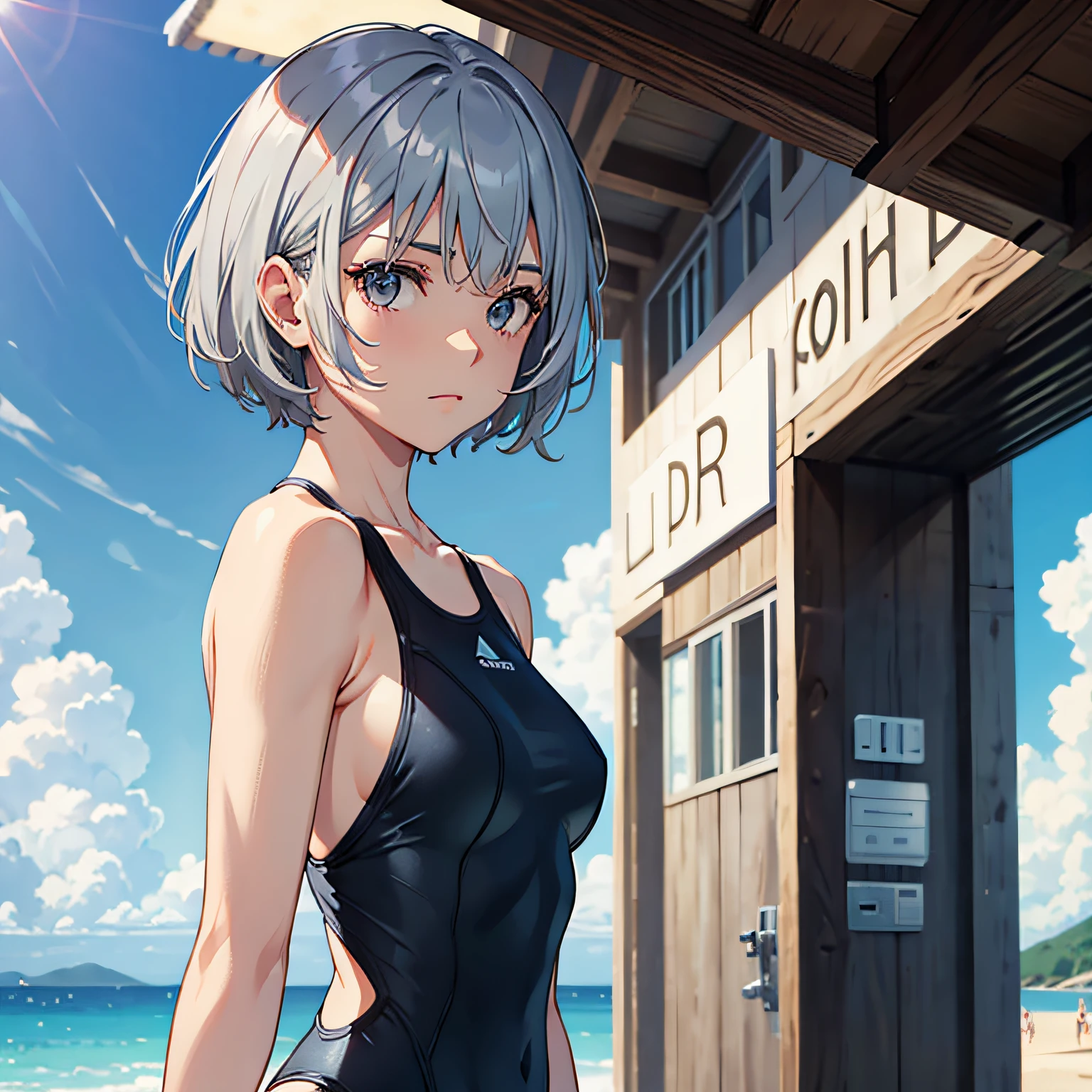 Gray hair, short hair, upper body swimsuit --auto
