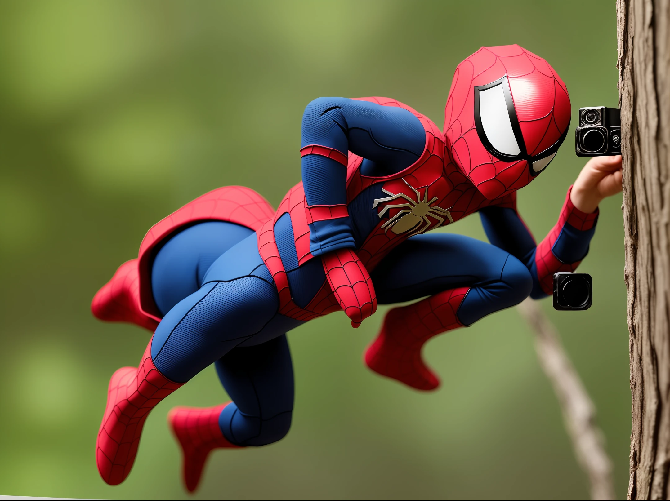 Miniature Spider-Man takes photos of insects