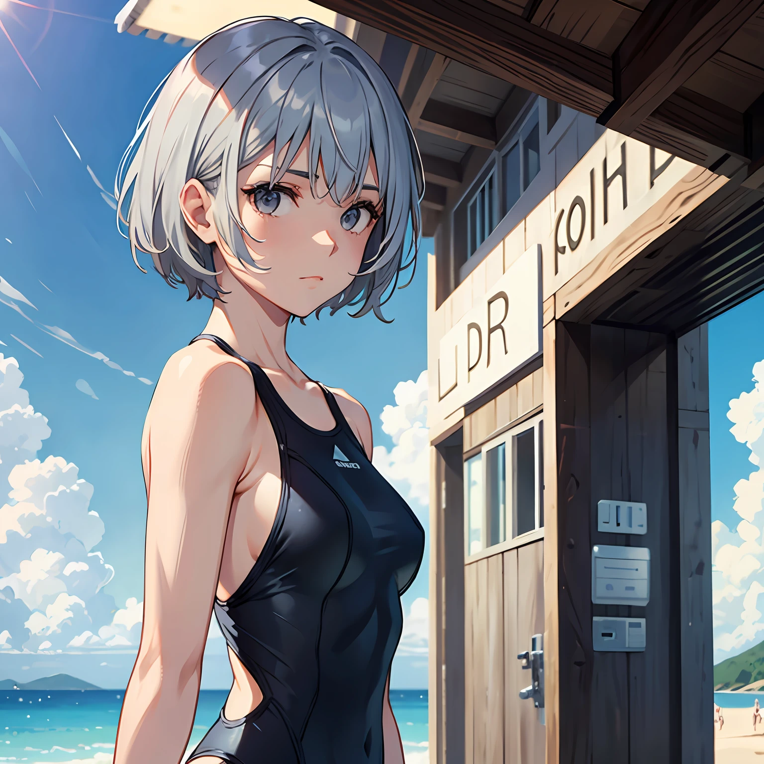 Gray hair, short hair, upper body swimsuit --auto