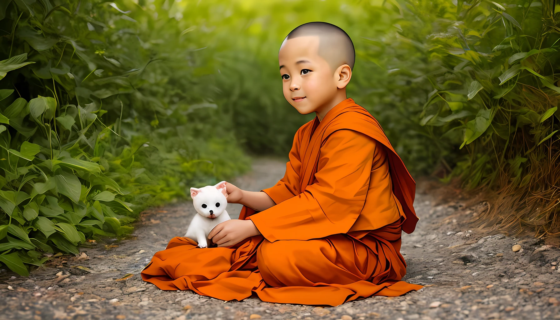 Cute and cute little monk