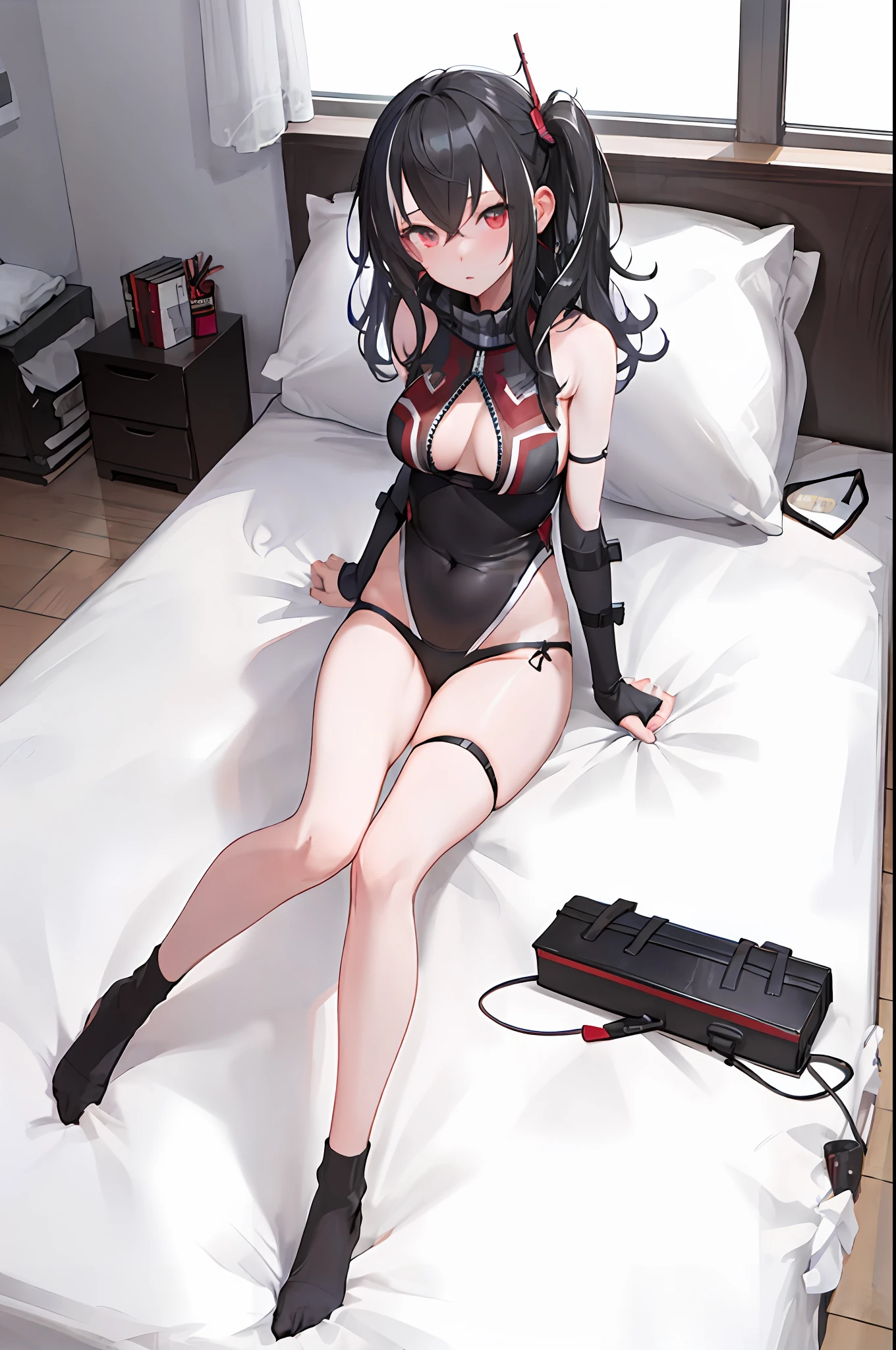 U47\(azur lane),1girll,独奏,Porcelain dress, looking at viewert, mitts,from the above,, 8yk,RAW photogr, high detal,(Ray traching),(tmasterpiece), (best qualtiy), A high resolution,(realisticlying:1.4),Hyper-detailing,physically-based renderingt,Lie down in bed,sexyposture,Clothing that exposes,with a good figure