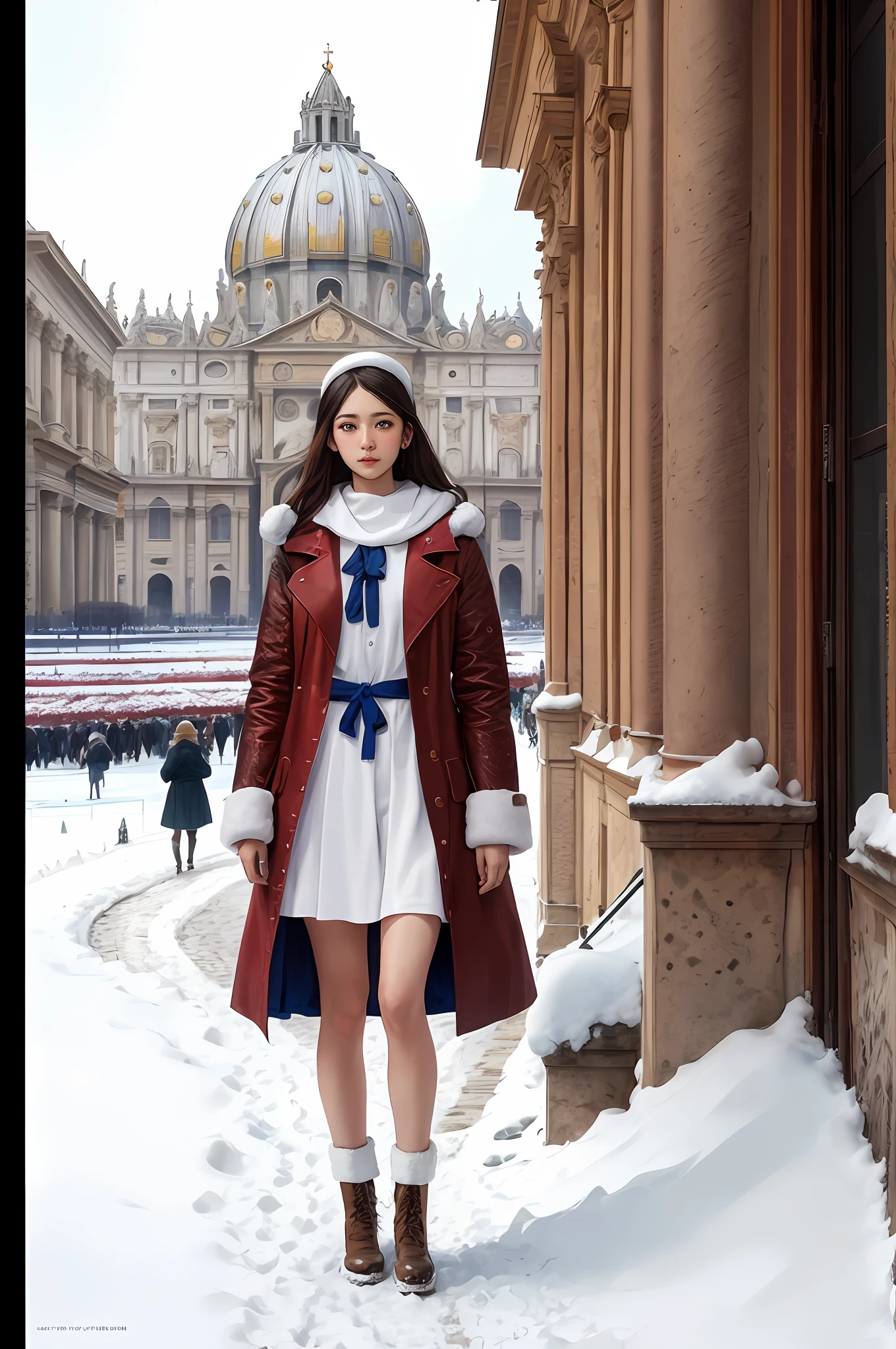 (Positive focus),2girls,duo,navel,(on the St. Peter's Square of Vatican,crowd,winter,snowy),Hyperrealism Female Portrait by David Hockney and Alphonse Mucha,fantasy art,photo realistic, Dynamic lighting,artstation,poster,volume illumination,Very detailed faces,4k,prizewinning,fantastic costume,Deep shadows,lowkey,cowboy lens, (Official clothing:1.4), looks at the camera, Half-body shot,((Realistic face))),