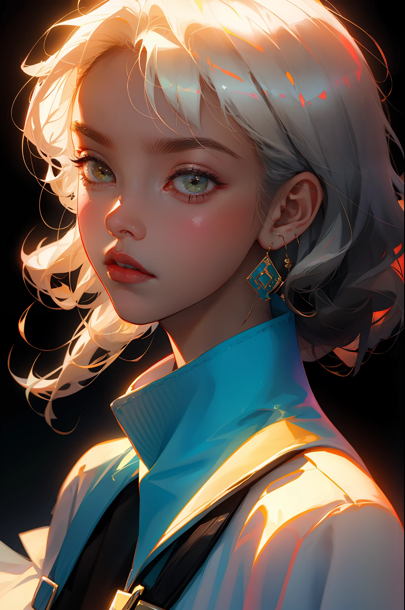 HighestQuali,Perfect masterpiece,Perfect artwork,8K,(portrait of upper body:1.5),(((seen from the side:1.2))),Close-up Shot Shot,delicated face,white hair boy,backpacks,Palace Museum,(brunette color hair:1.3),Curly-haired boy,(((Male characters))),(with black background:1.3),Pearl hallucination,3S Material,k hd,Detailed representation,C4D,rendering by octane,Ray traching,complexdetails,animation lighting,OC renderer,8K, yes,
