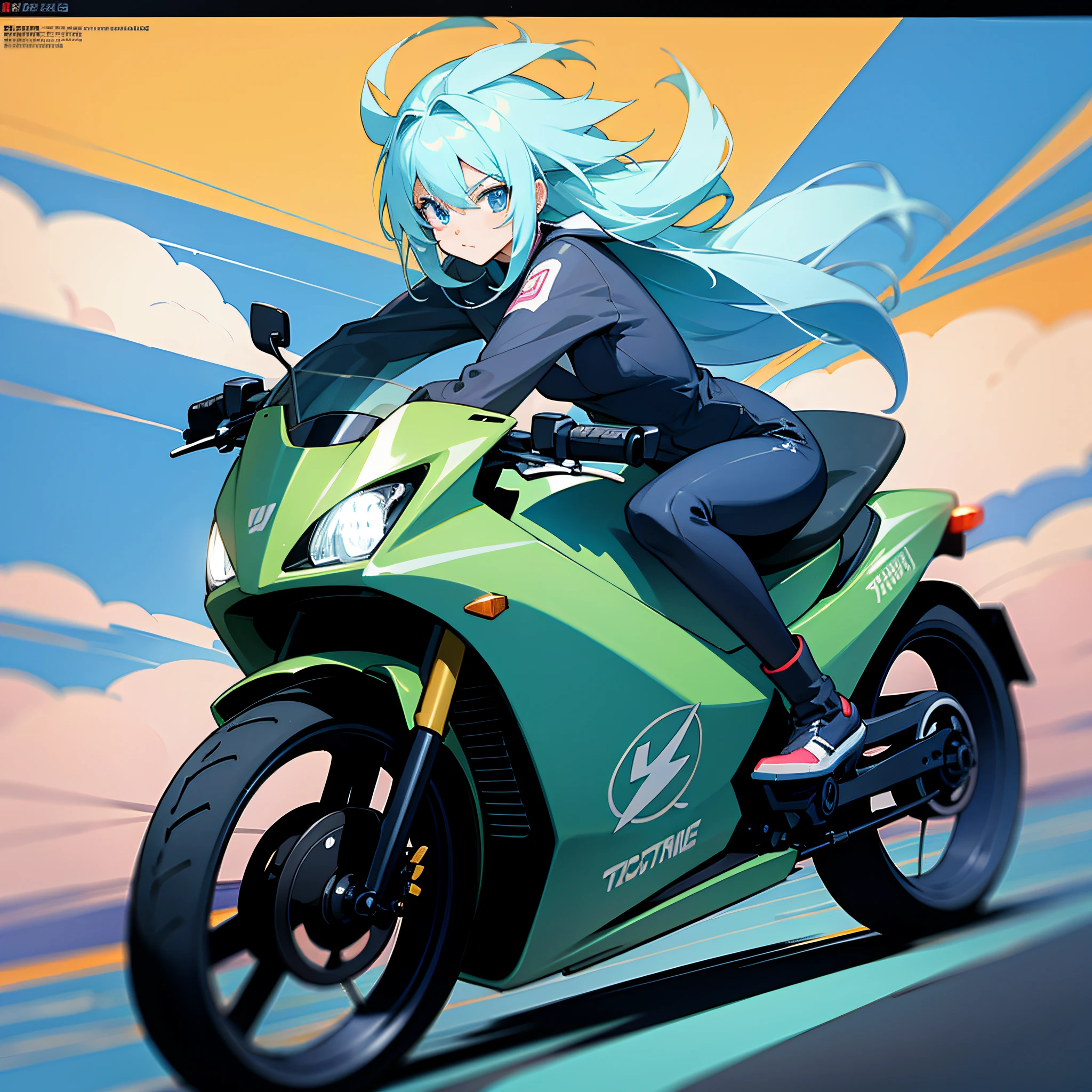 Electric bikes,On the street,Riding,Anime two-dimensional,Scene quadratic ,Anime art style --auto