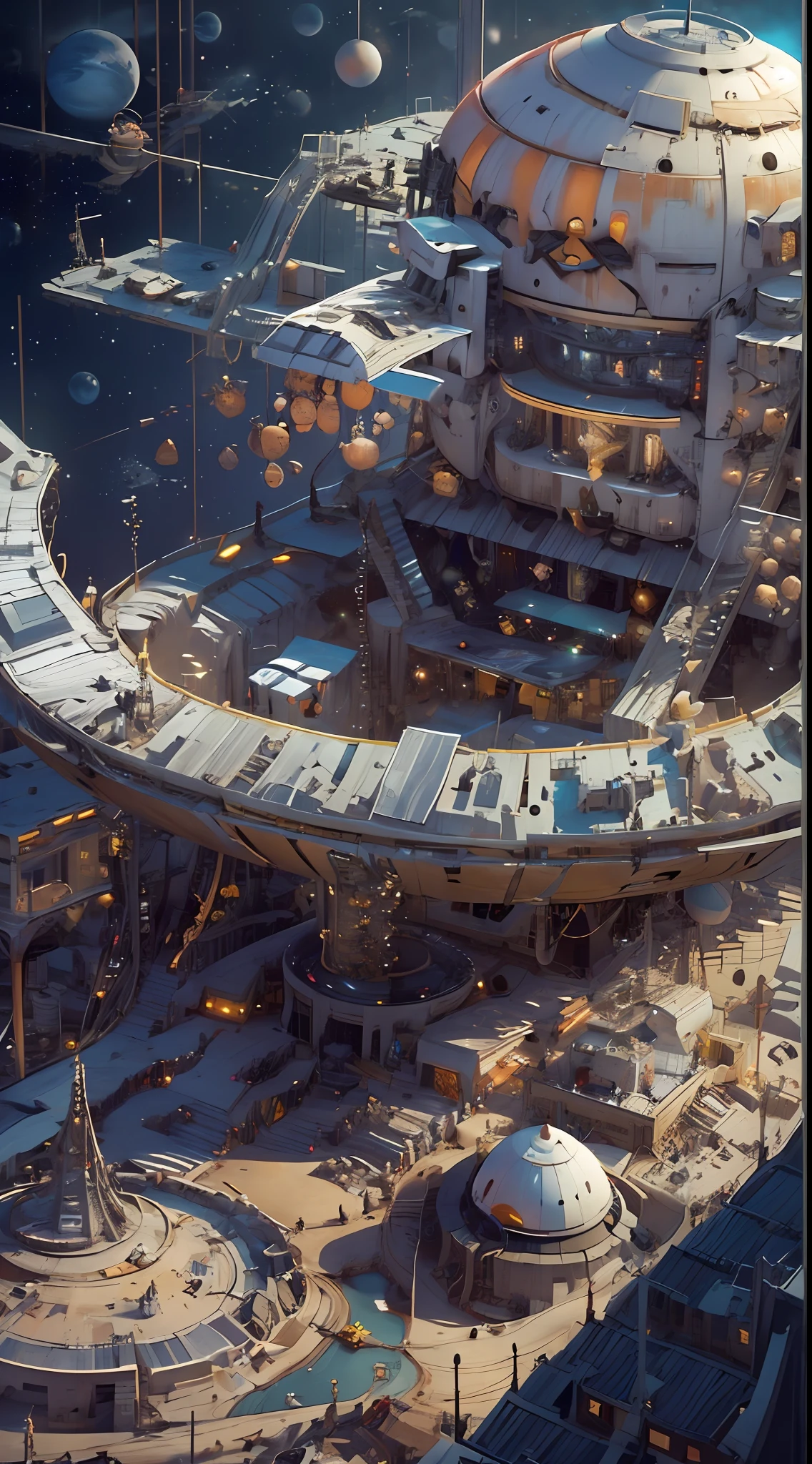 A captivating depiction of a space station floating in the vast expanse of the universe, (stunning cosmic backdrop), (detailed spacecraft design), (realistic rendering), (impressive scale and proportions), (futuristic architecture), (attention to scientific accuracy), (intricate mechanical details), (immersive lighting effects), (awe-inspiring sense of vastness), trending on ArtStation, (trending on CGSociety), (showcasing the wonders of space exploration), (evokes a sense of technological advancement), (highly detailed space environment), (impressive attention to texture and materials), (depiction of astronauts or extraterrestrial life), (conveys a sense of tranquility and awe), (capturing the beauty and mysteries of the cosmos), (skillful portrayal of depth and perspective),vortex,houtufeng,The wreckage of a giant space ship