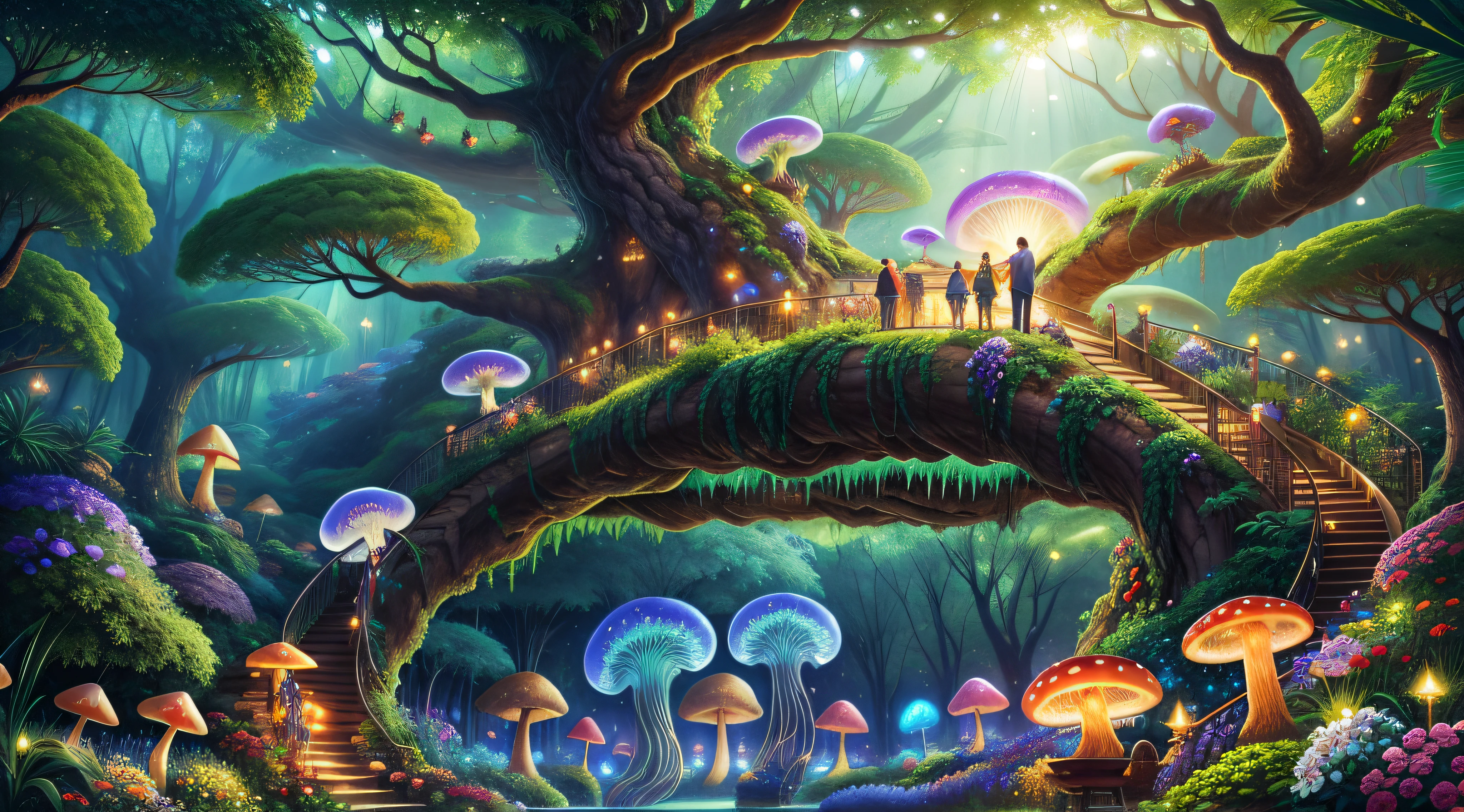（When arriving on the planet Pandora，Surrounded by many people "Tree of hope" The seeds resemble glowing jellyfish；A towering giant tree，Can be used as a house to live in、lush rainforest，extremely colorful，with dynamism、Flowers and plants that glow at night、mushroom...... When this "Garden of Fantasy"