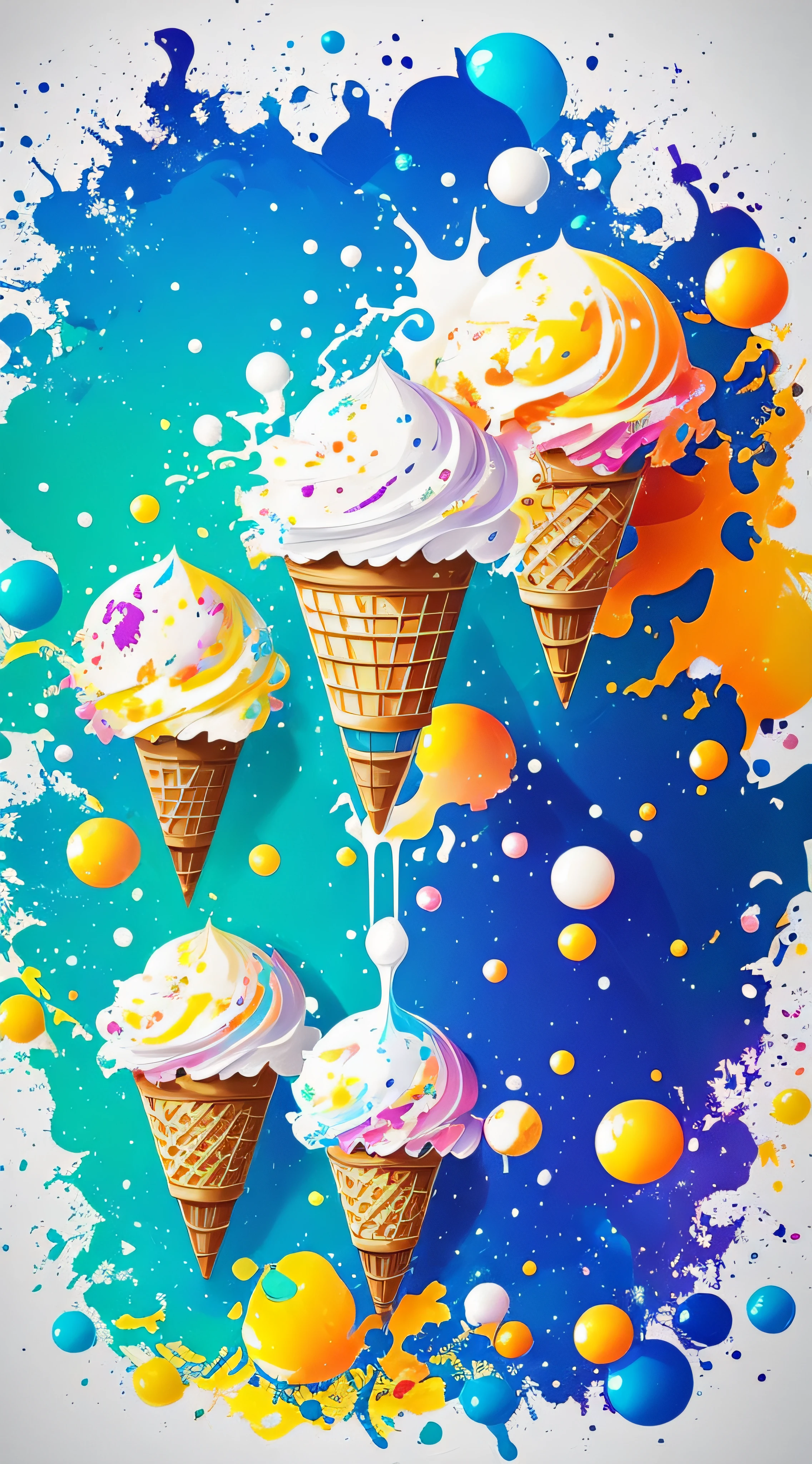 Sticker, Splash art, icecream come ((white background)), epic instagram, artstation, colorful ink splash style, outline, intricately detailed hyperdetailed, unrealistic engine, fantastic, intricate details, splash screen, complementary colors, fantasy concept art, resolution 8k, deviantart masterpiece, oil painting, heavy brush strokes, paint drips, splash arts --auto