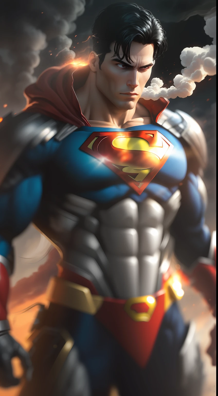 (A gloomy snapshot: 1.1), Epic Realistic, DC Comics' Cyborg Superman in a cloud of red smoke, soft cinematic light, Adobe Lightroom, Photo Lab, HDR, an intricate, Highly detailed, (Depth of field: 1,4), hyper-detailing (Artstation: 1,4), Filmic, Warm light, Dramatic light (Complicated details: 1,1)