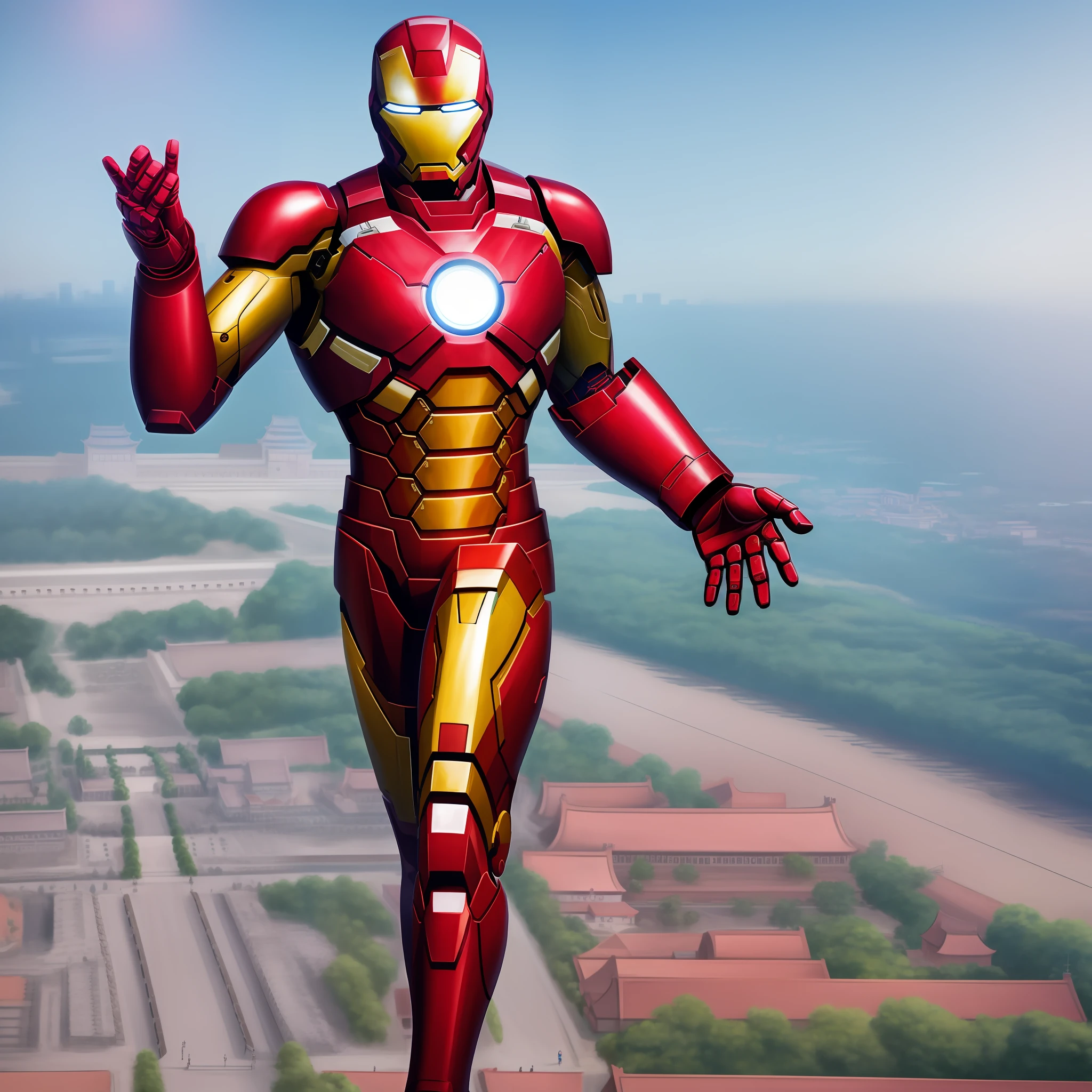 There is an iron man in front of the Forbidden City