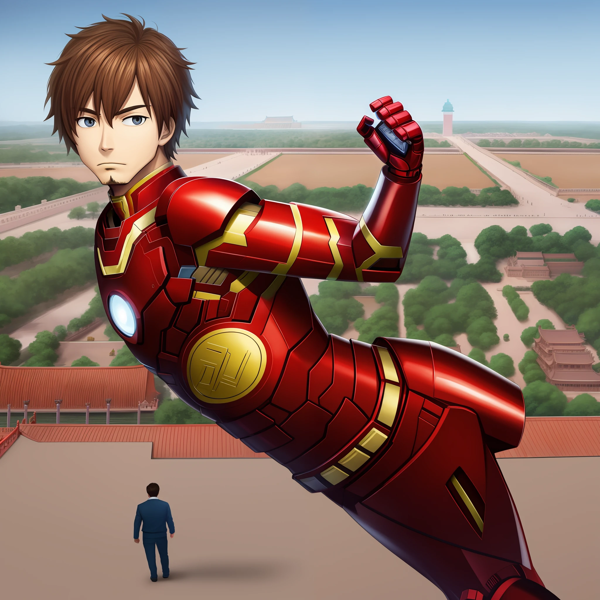 There is an iron man in front of the Forbidden City
