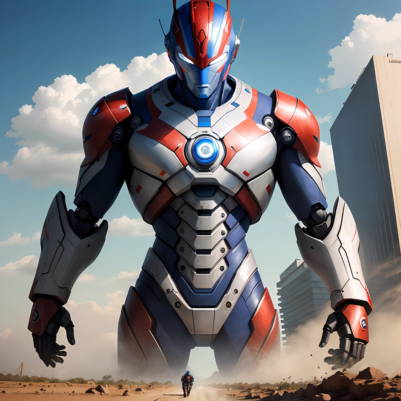 The robot hits Ultraman