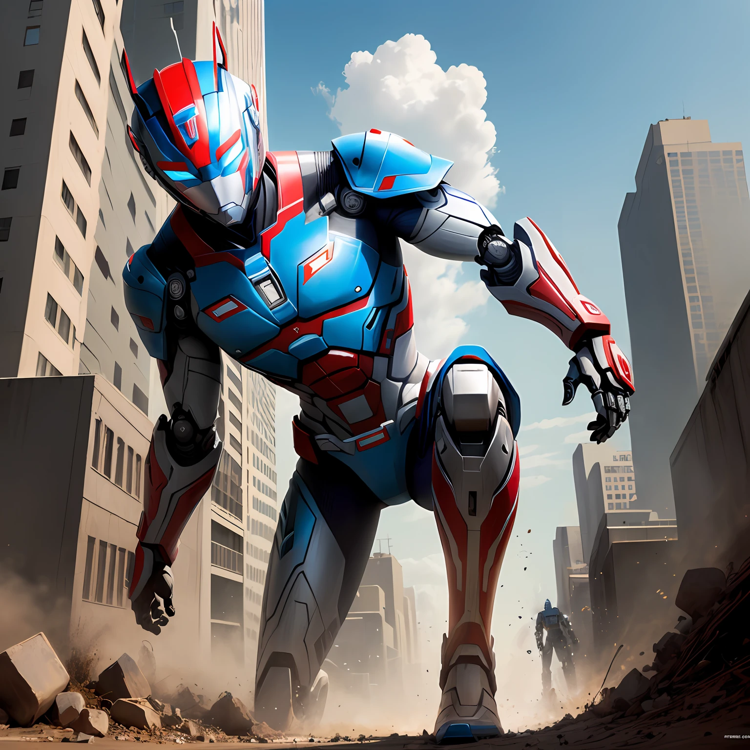 The robot hits Ultraman