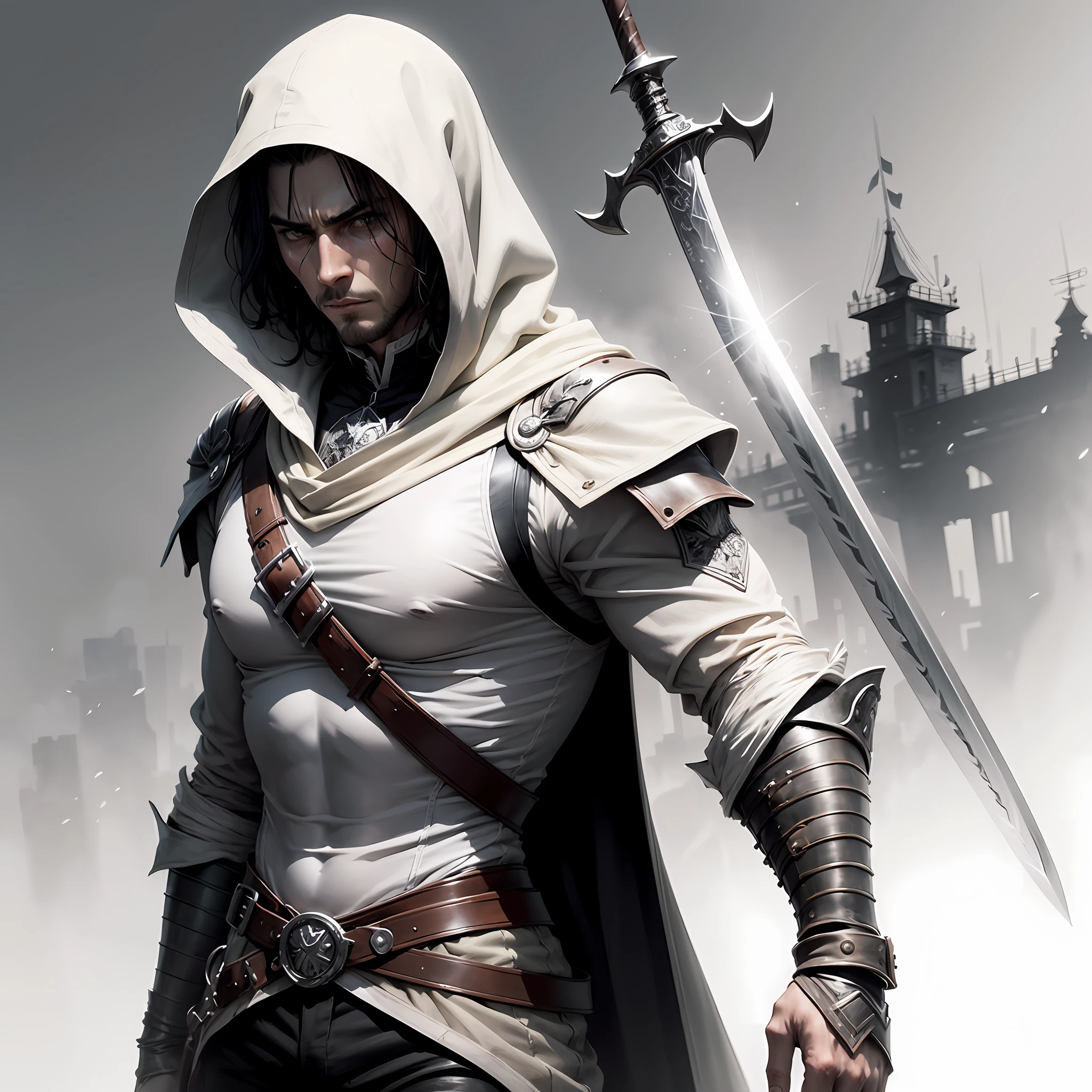 assassins,sharp swords,Sharp eyes,Handsome,ink wash style,best qualtiy,tmasterpiece --auto