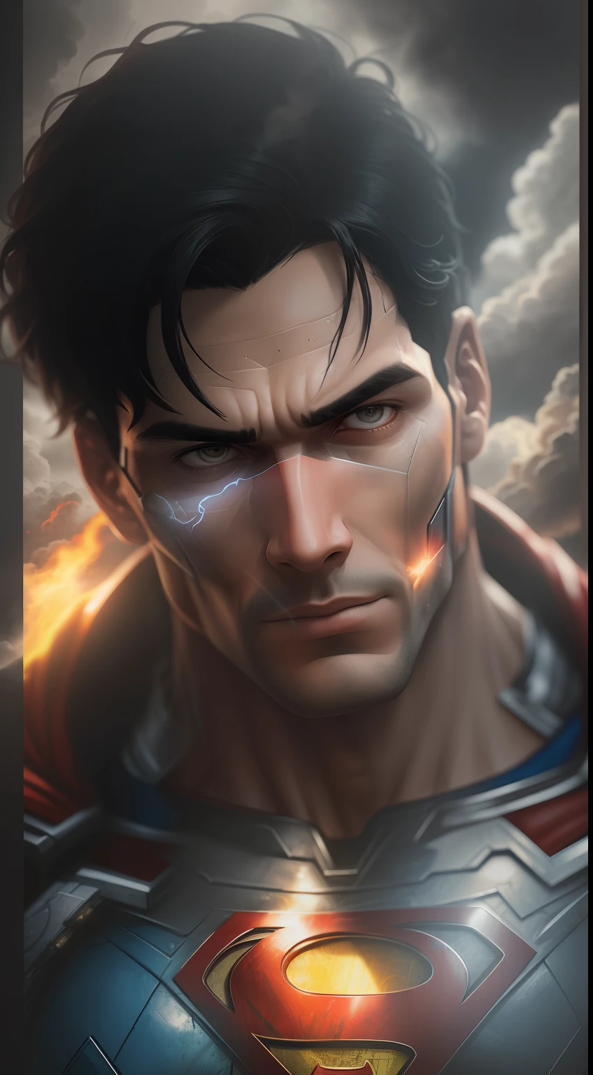 (A gloomy snapshot: 1.1), Epic Realistic, DC Comics' Cyborg Superman in a cloud of red smoke, soft cinematic light, Adobe Lightroom, Photo Lab, HDR, an intricate, Highly detailed, (Depth of field: 1,4), hyper-detailing (Artstation: 1,4), Filmic, Warm light, Dramatic light (Complicated details: 1,1)