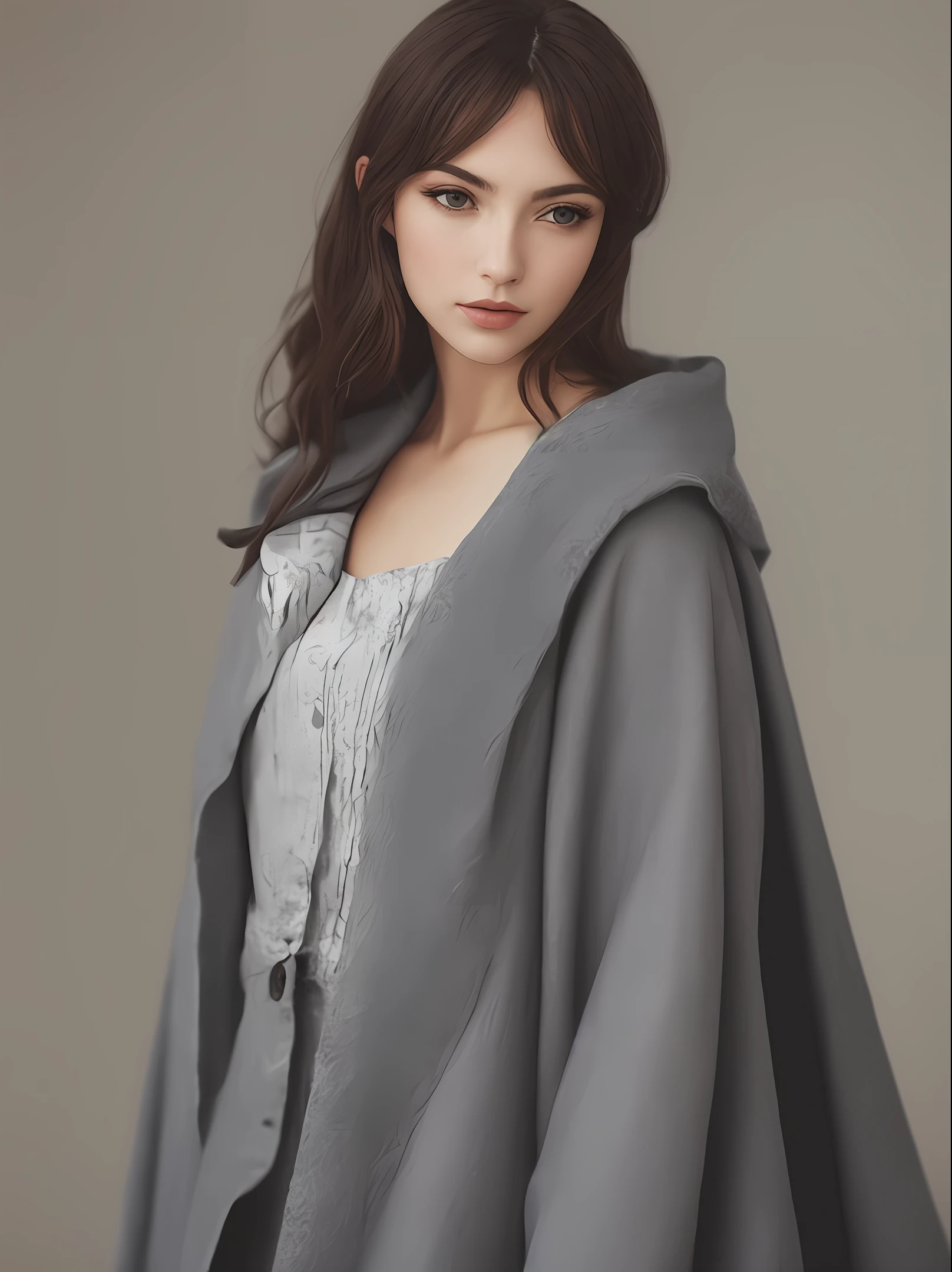 A cold woman dressed in gray silk