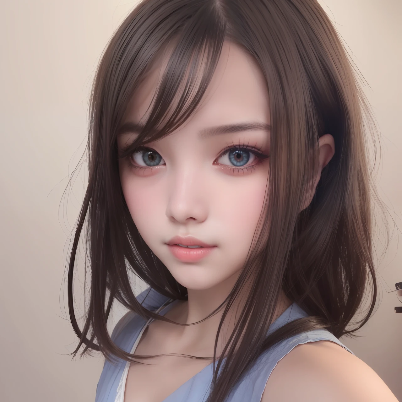 ((Best Picture Quality))Authentic Texture Clear Masterpiece HD Face Close-up Ray Tracing Delicate Face Double Eyelids Brown Hair Blue Eyes White Skin Tone Packed in Petri Dish Long Hair and Waist Blank Background White Translucent Clothes 1 Girl Look at the camera